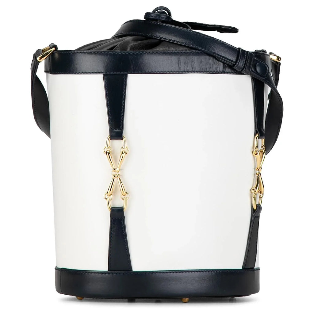 Gucci Vintage Borsa Secchiello anni 80 Blu e Bianco - Mercatino di Ninni