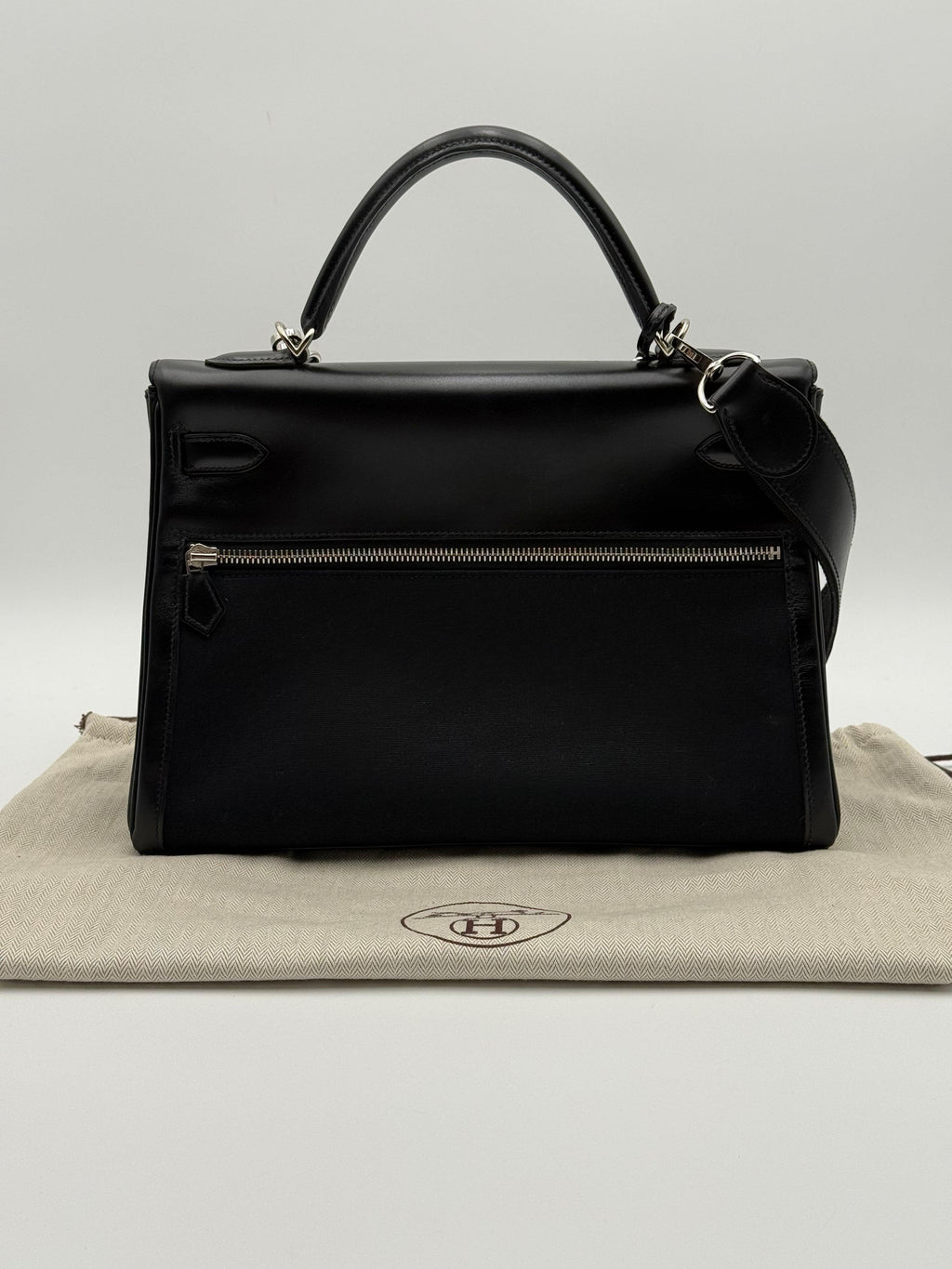 Borsa Hermès kelly Lakis 32 Vintage in Pelle Box e Tela Toile Nera - Mercatino di Ninni