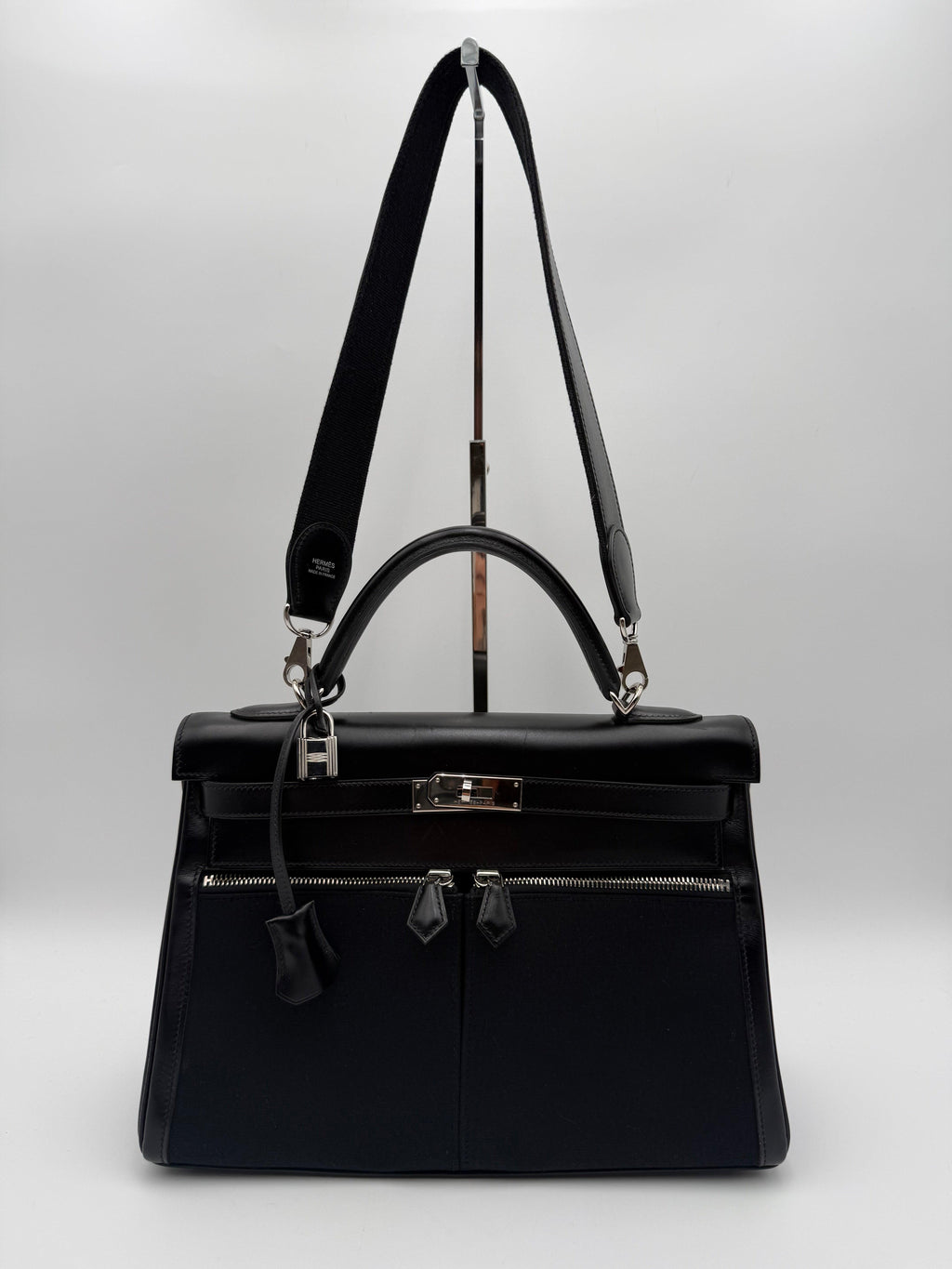 Borsa Hermès kelly Lakis 32 Vintage in Pelle Box e Tela Toile Nera - Mercatino di Ninni