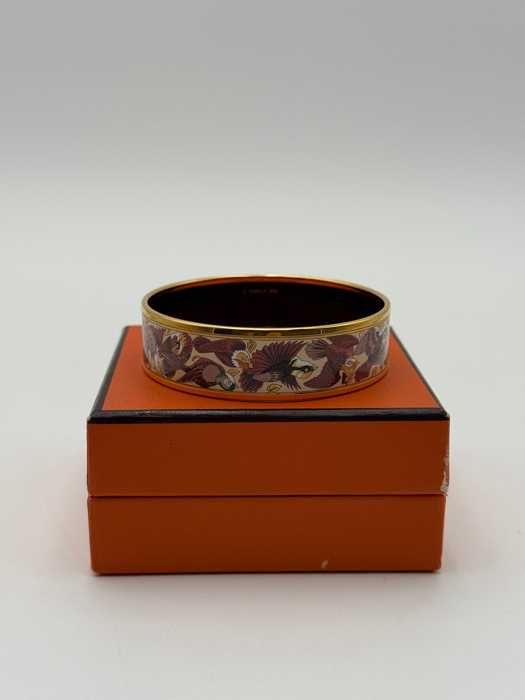 Hermès Bracciale Rigido in Smalto Motivo Uccelli