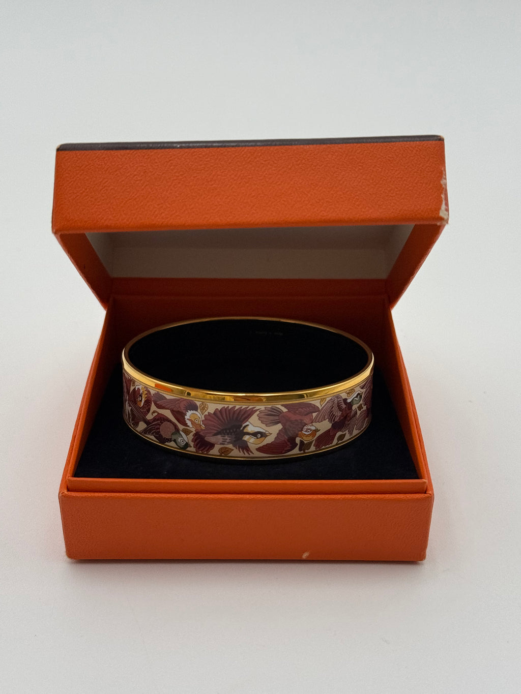 Hermès Bracciale Rigido in Smalto Motivo Uccelli