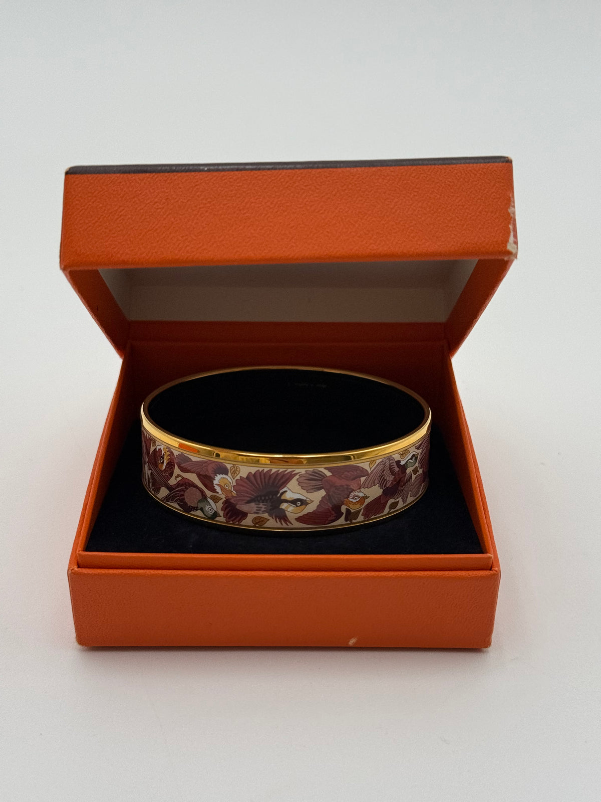 Hermès Bracciale Rigido in Smalto Motivo Uccelli