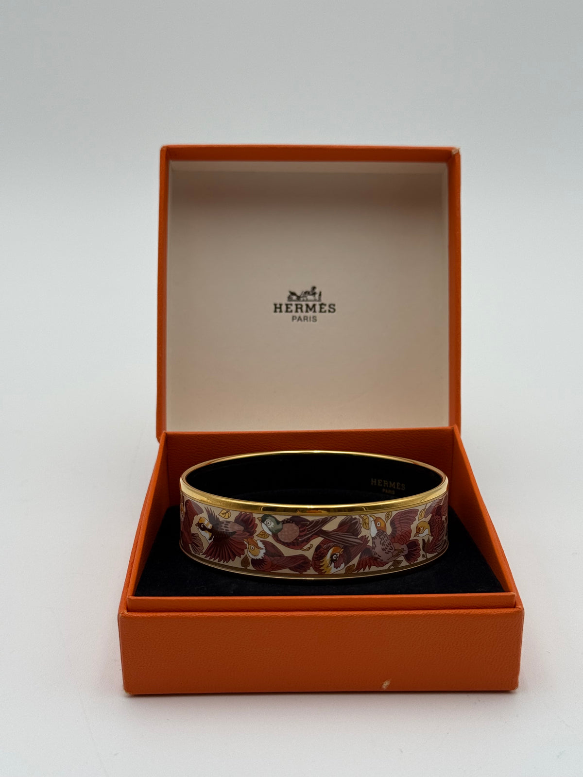 Hermès Bracciale Rigido in Smalto Motivo Uccelli
