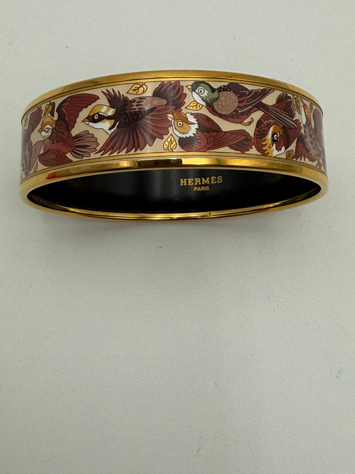 Hermès Bracciale Rigido in Smalto Motivo Uccelli