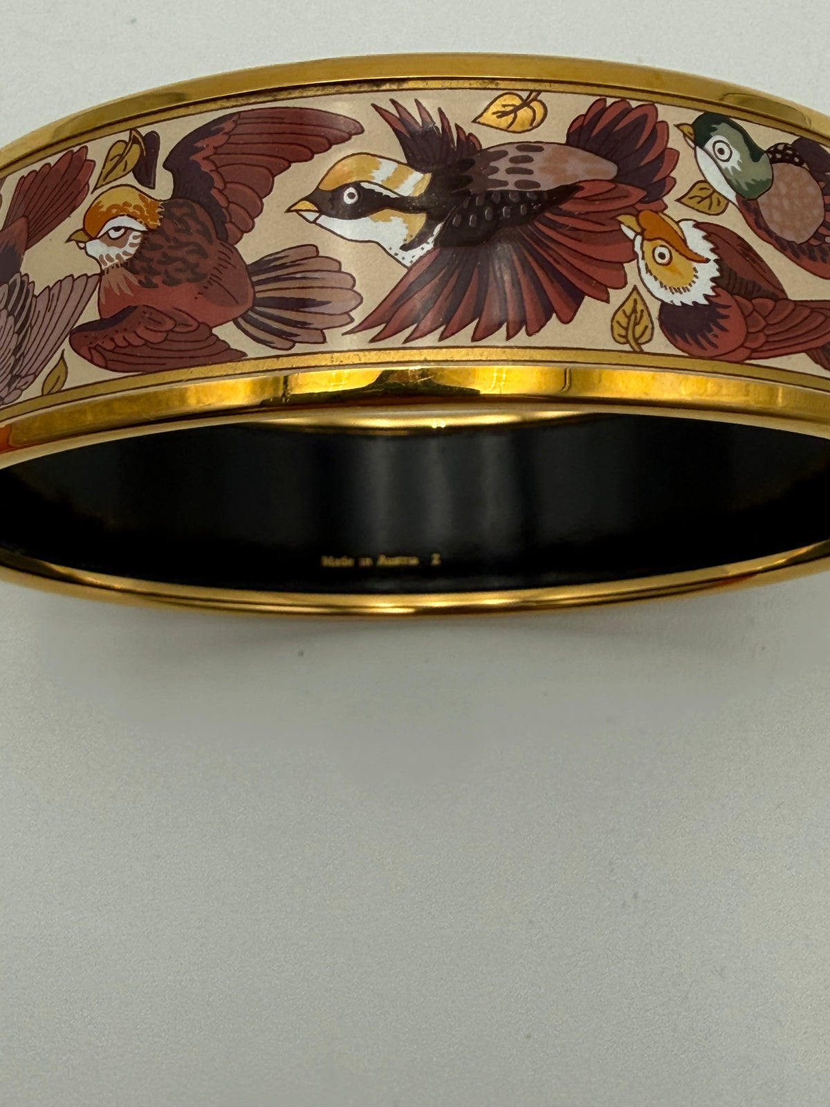 Hermès Bracciale Rigido in Smalto Motivo Uccelli