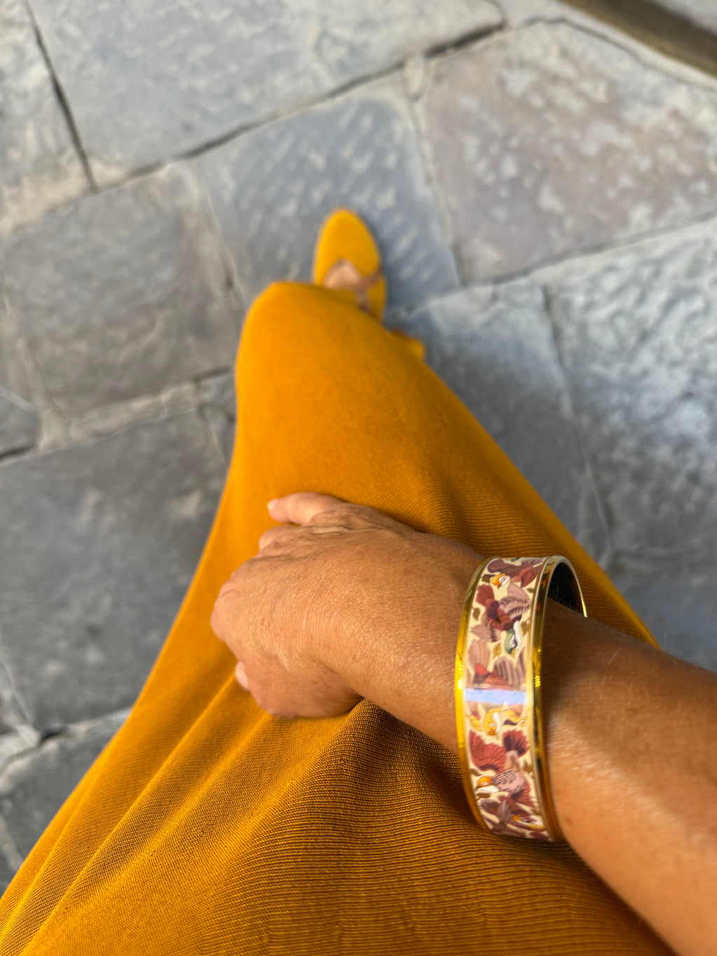 Hermès Bracciale Rigido in Smalto Motivo Uccelli
