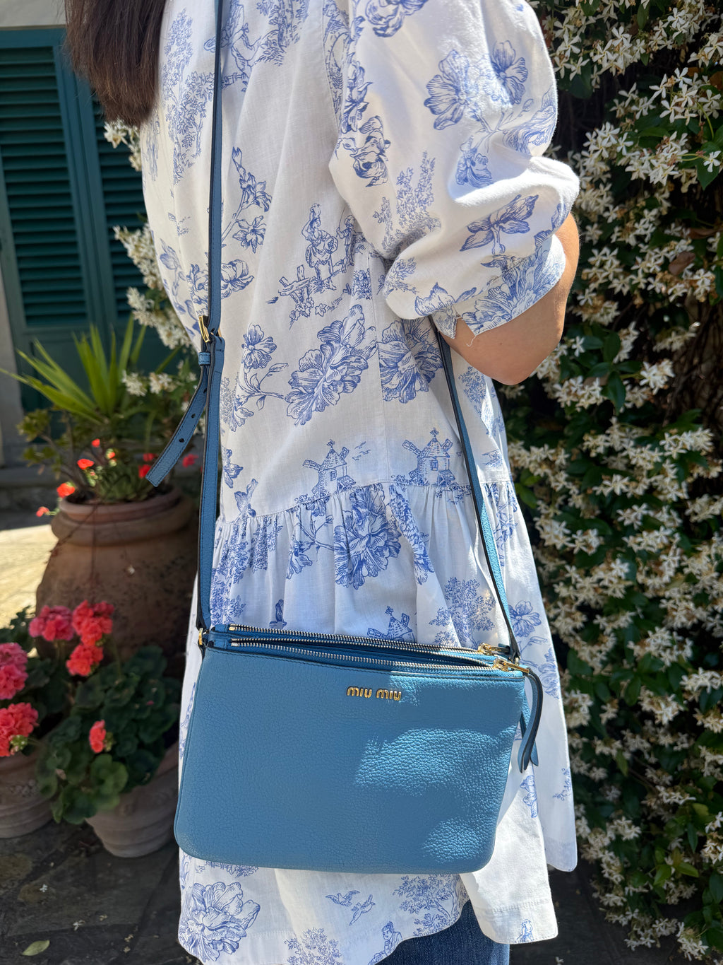 Borsa tracolla Miumiu in pelle Madras Color Mare
