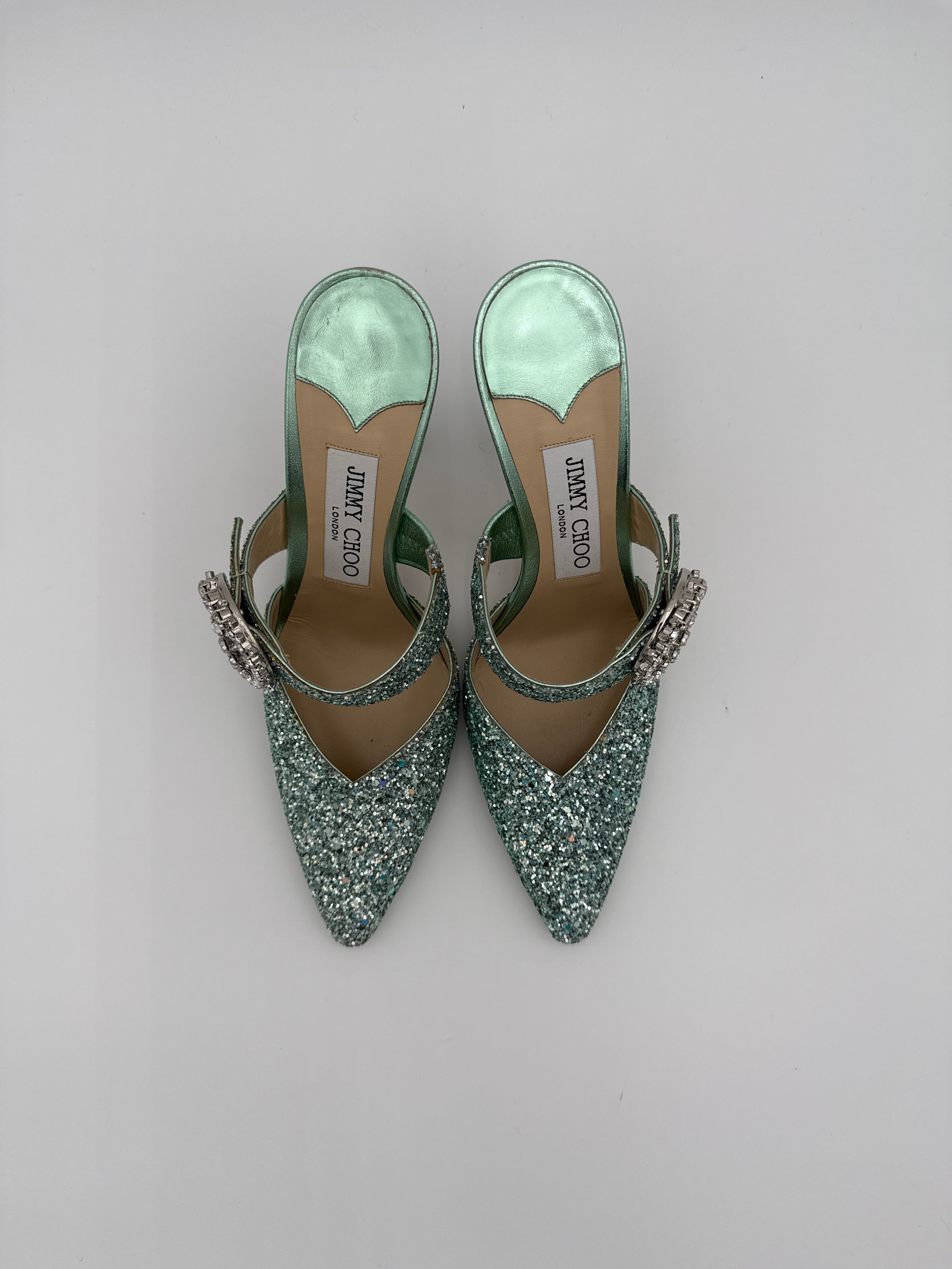 Jimmy Choo Sandali Glitter e Swarovski Verde Acqua Jimmy choo