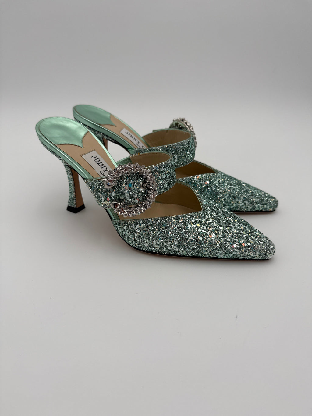 Jimmy Choo Sandali Glitter e Swarovski Verde Acqua Jimmy choo