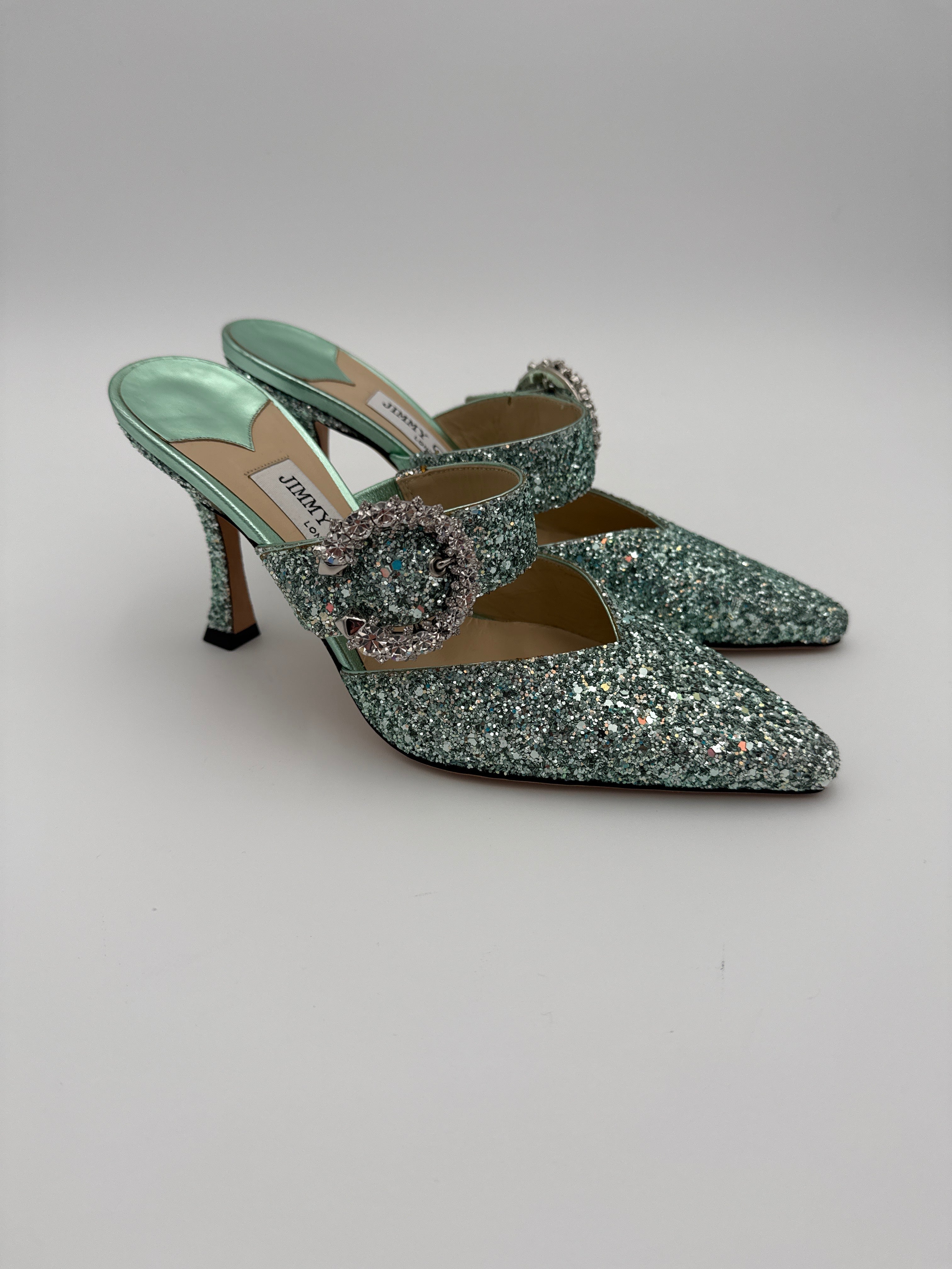 Jimmy Choo Sandali Glitter e Swarovski Verde Acqua Jimmy choo