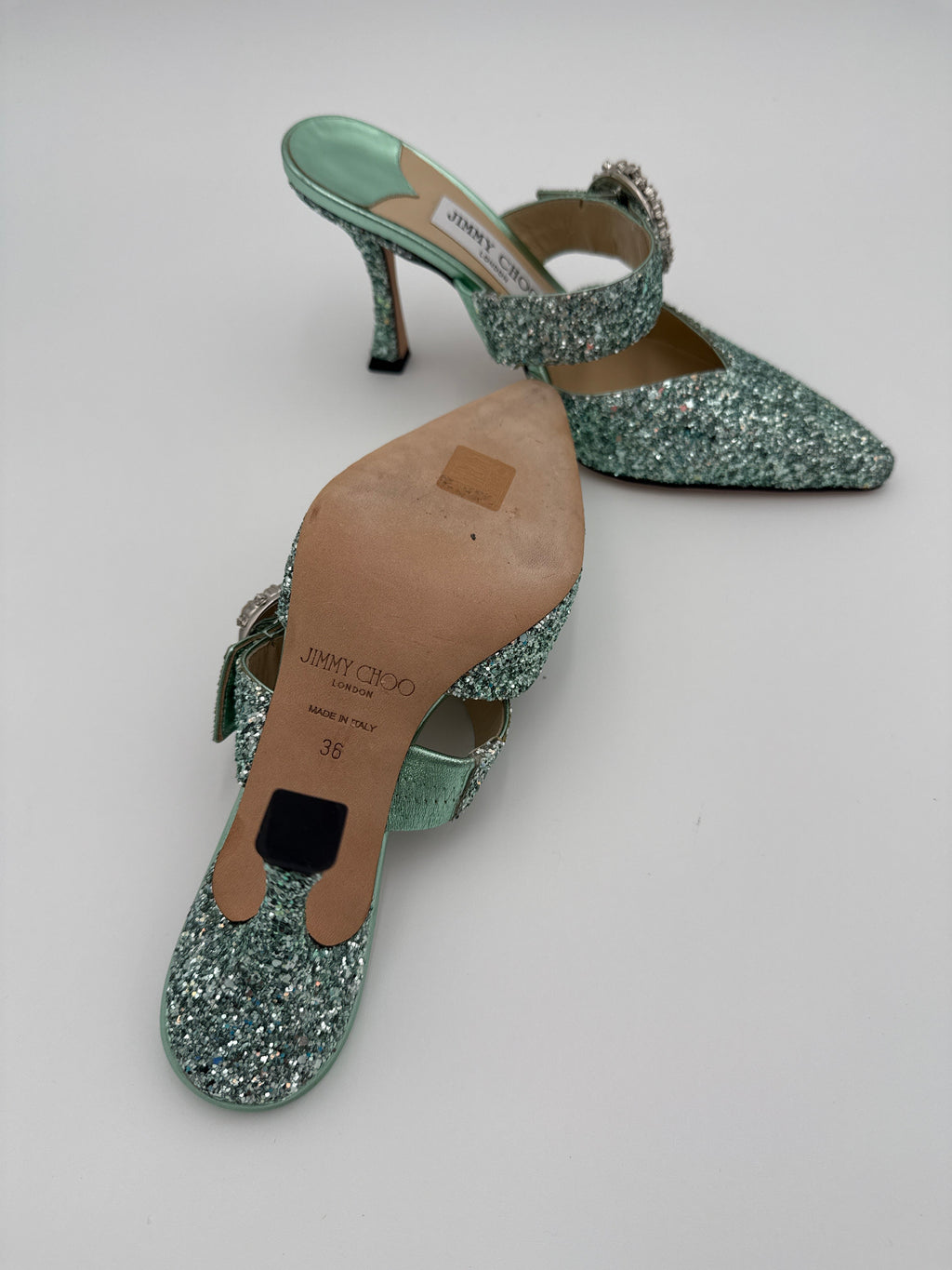 Jimmy Choo Sandali Glitter e Swarovski Verde Acqua Jimmy choo