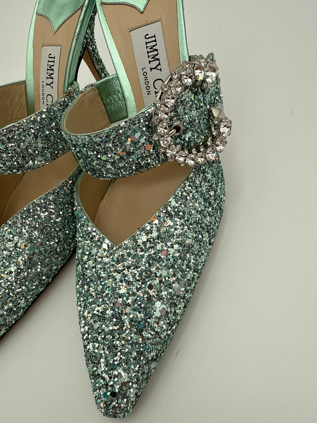 Jimmy Choo Sandali Glitter e Swarovski Verde Acqua Jimmy choo