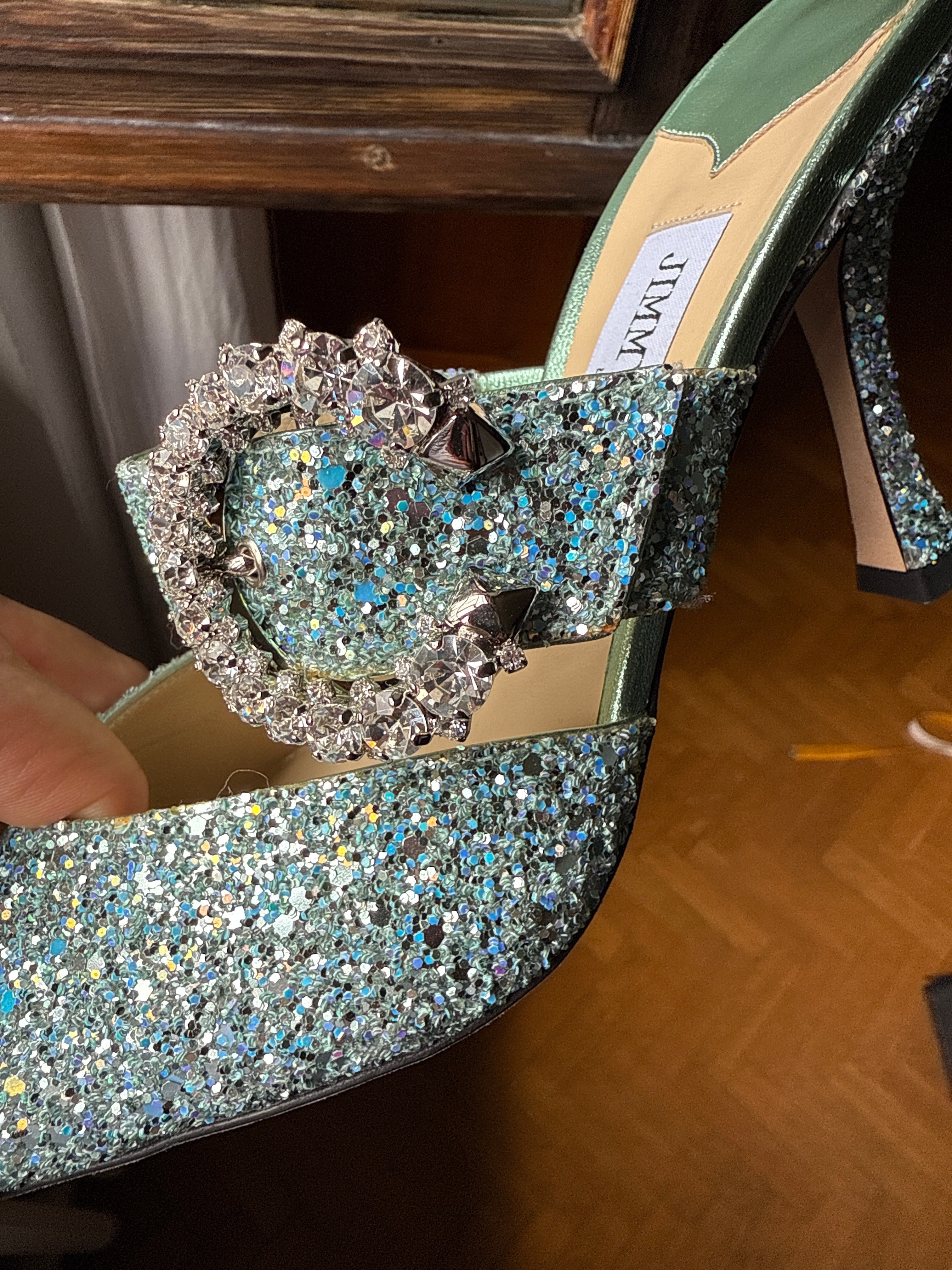 Jimmy Choo Sandali Glitter e Swarovski Verde Acqua Jimmy choo