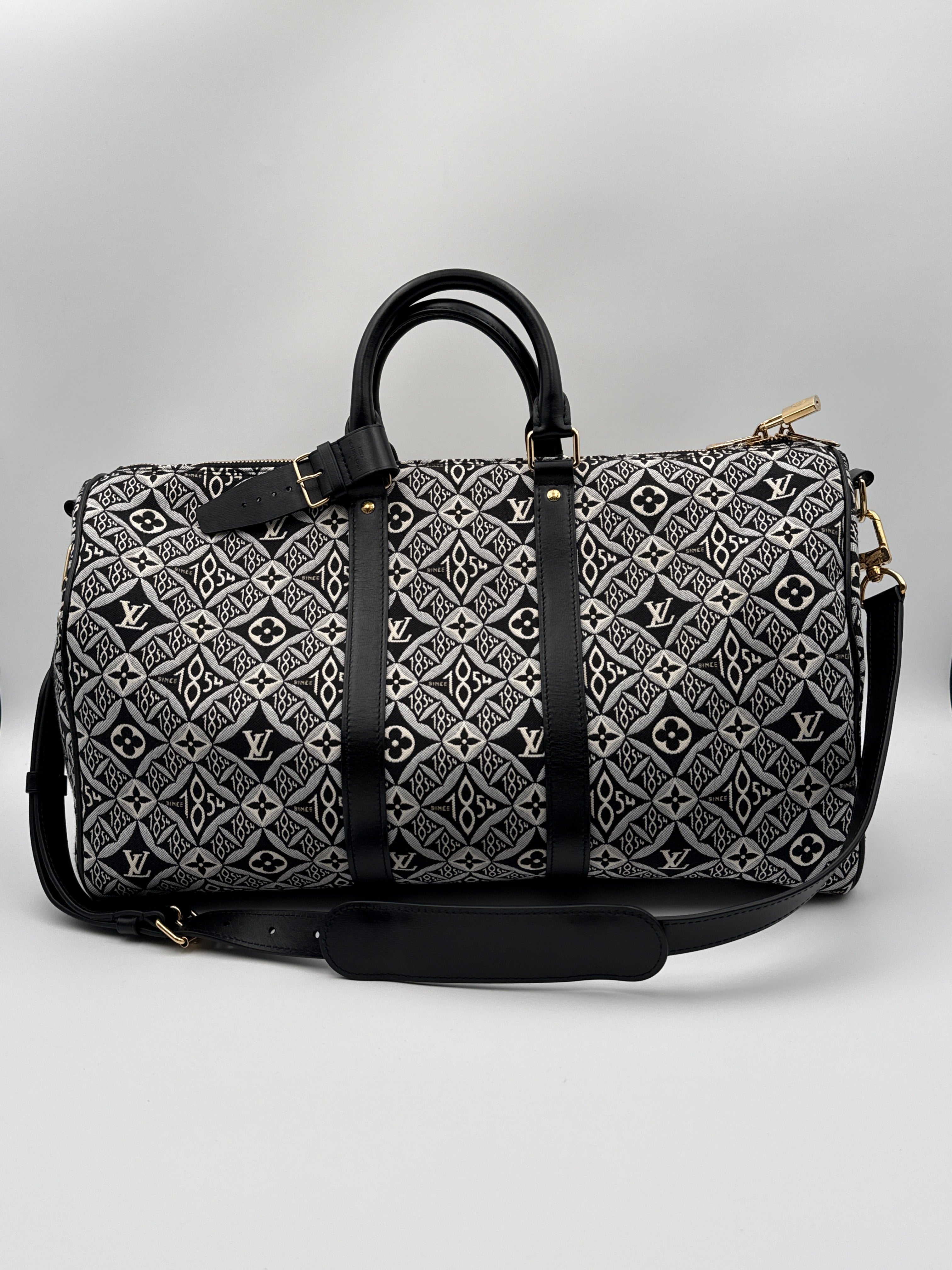 Louis Vuitton dal "1854 "Keepall Bandouliere Jaquard Borsone Viaggio Nero Louis vuitton