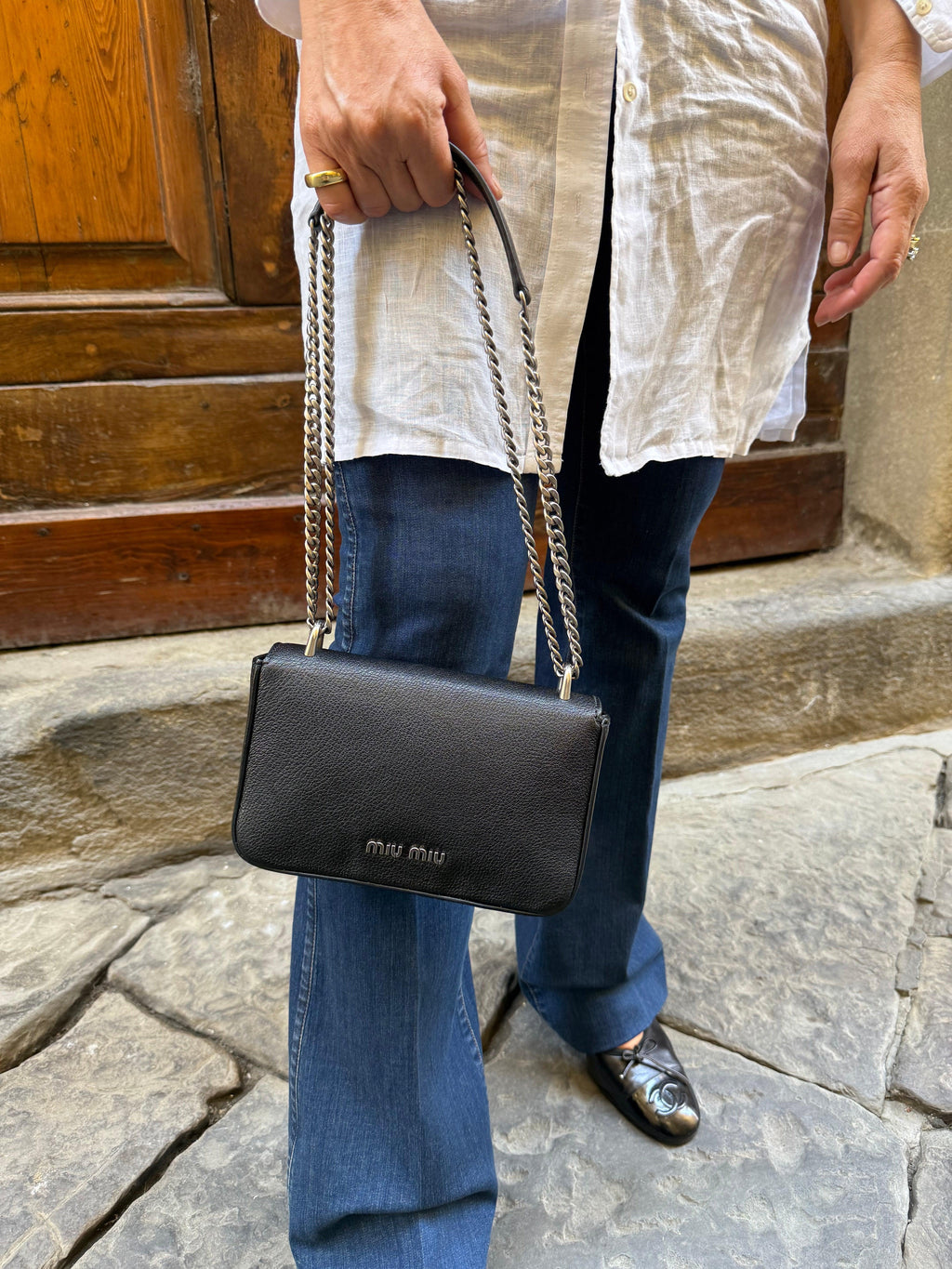 Miu Miu Borsa Pattina a Tracolla in Pelle Madras Nero - Mercatino di Ninni