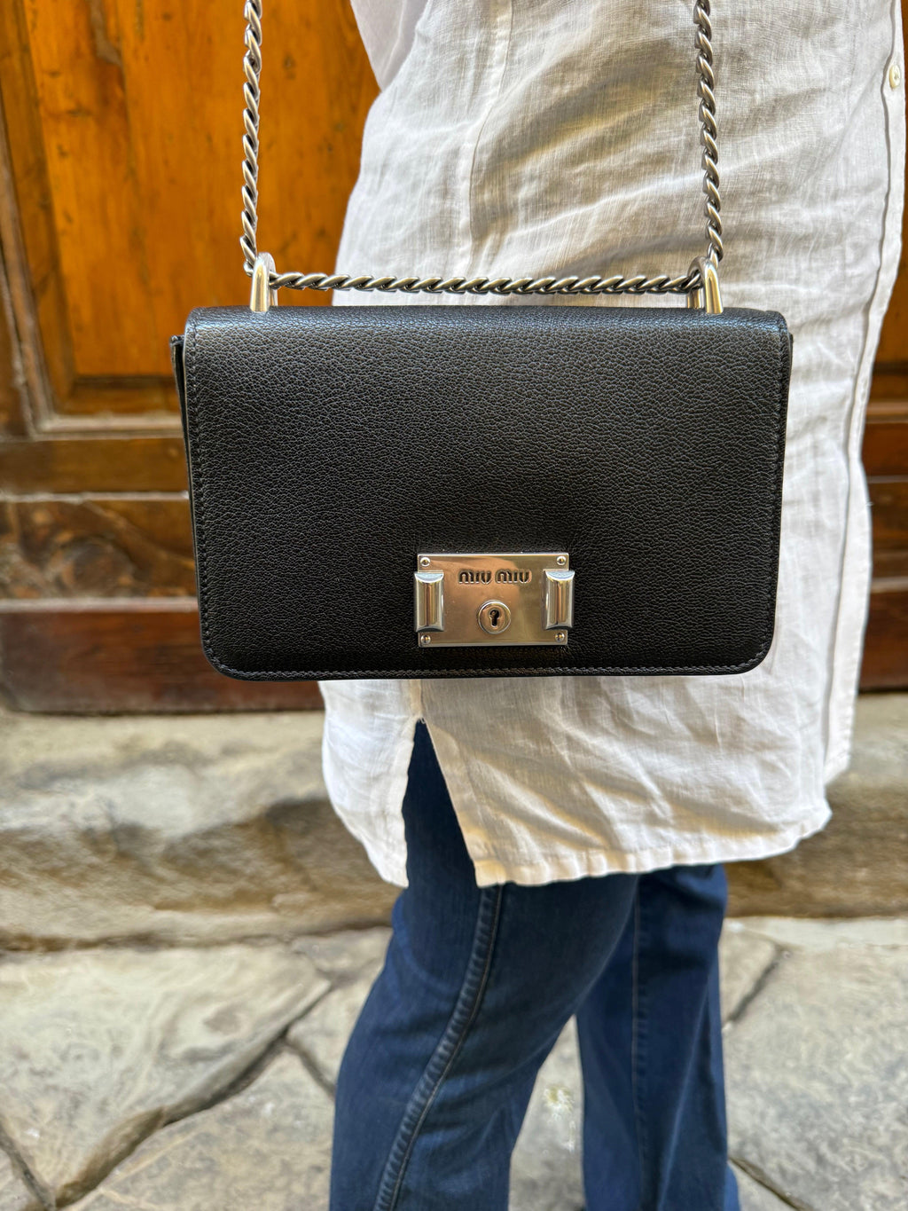 Miu Miu Borsa Pattina a Tracolla in Pelle Madras Nero - Mercatino di Ninni