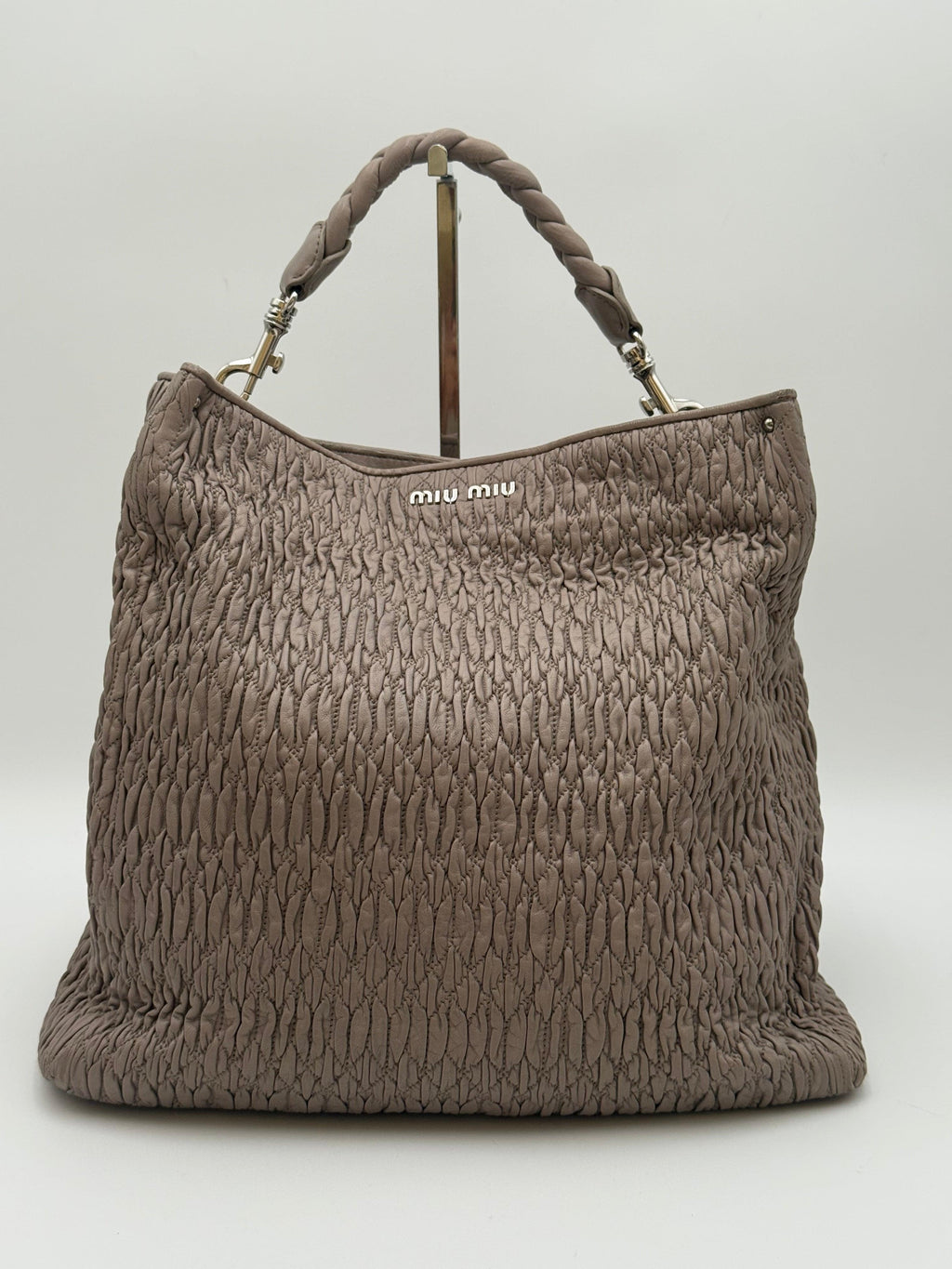Miu Miu Borsa Shopping in Pelle Cloquet Tortora