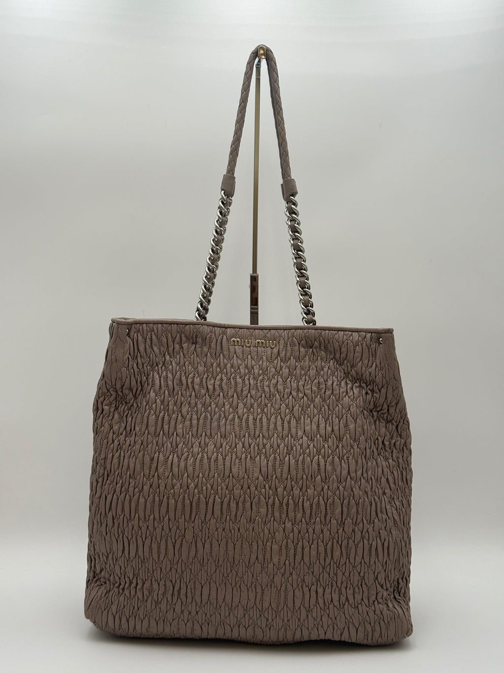 Miu Miu Borsa Shopping in Pelle Cloquet Tortora