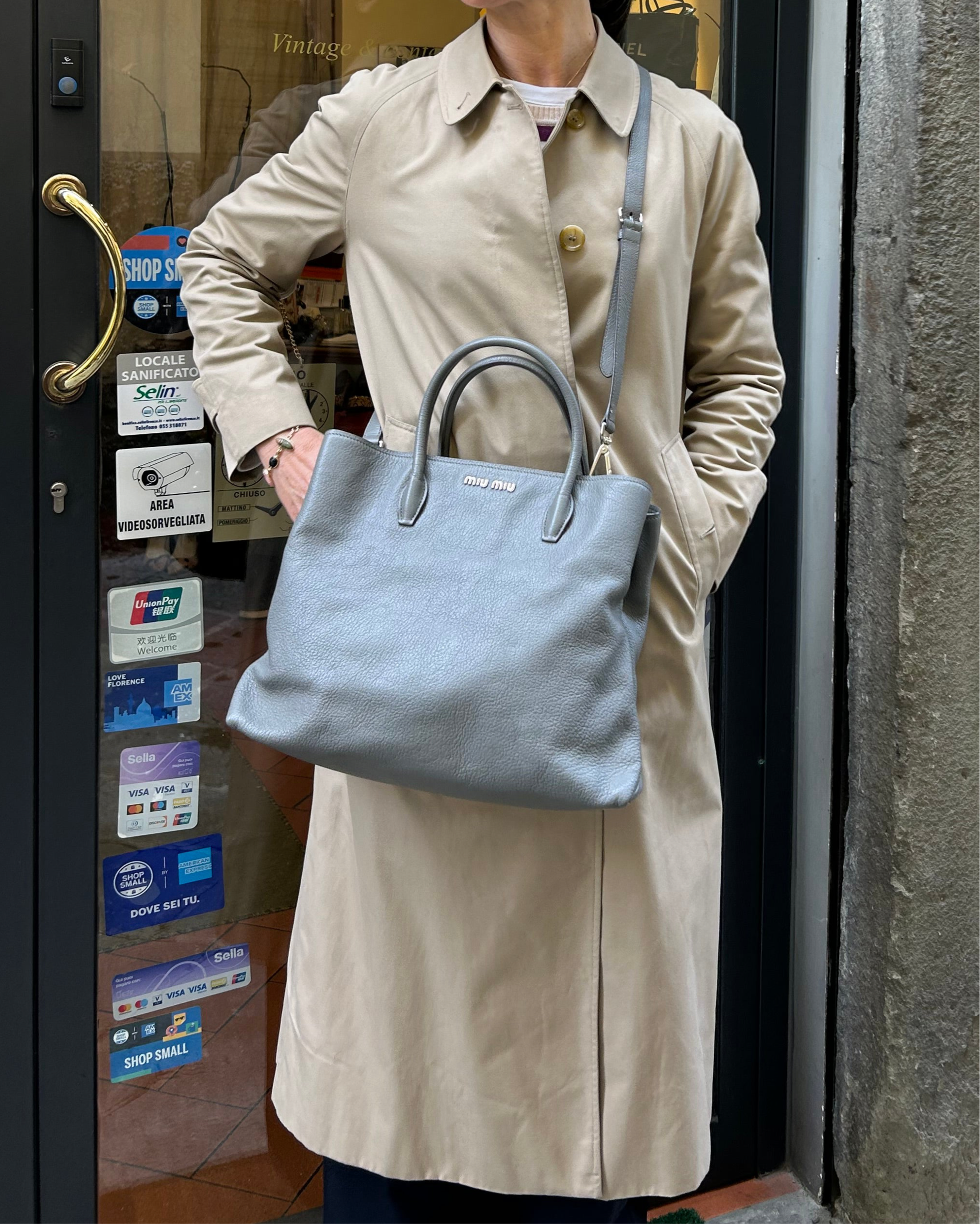 Miu Miu Borsa Tote in Pelle Grigia Miumiu