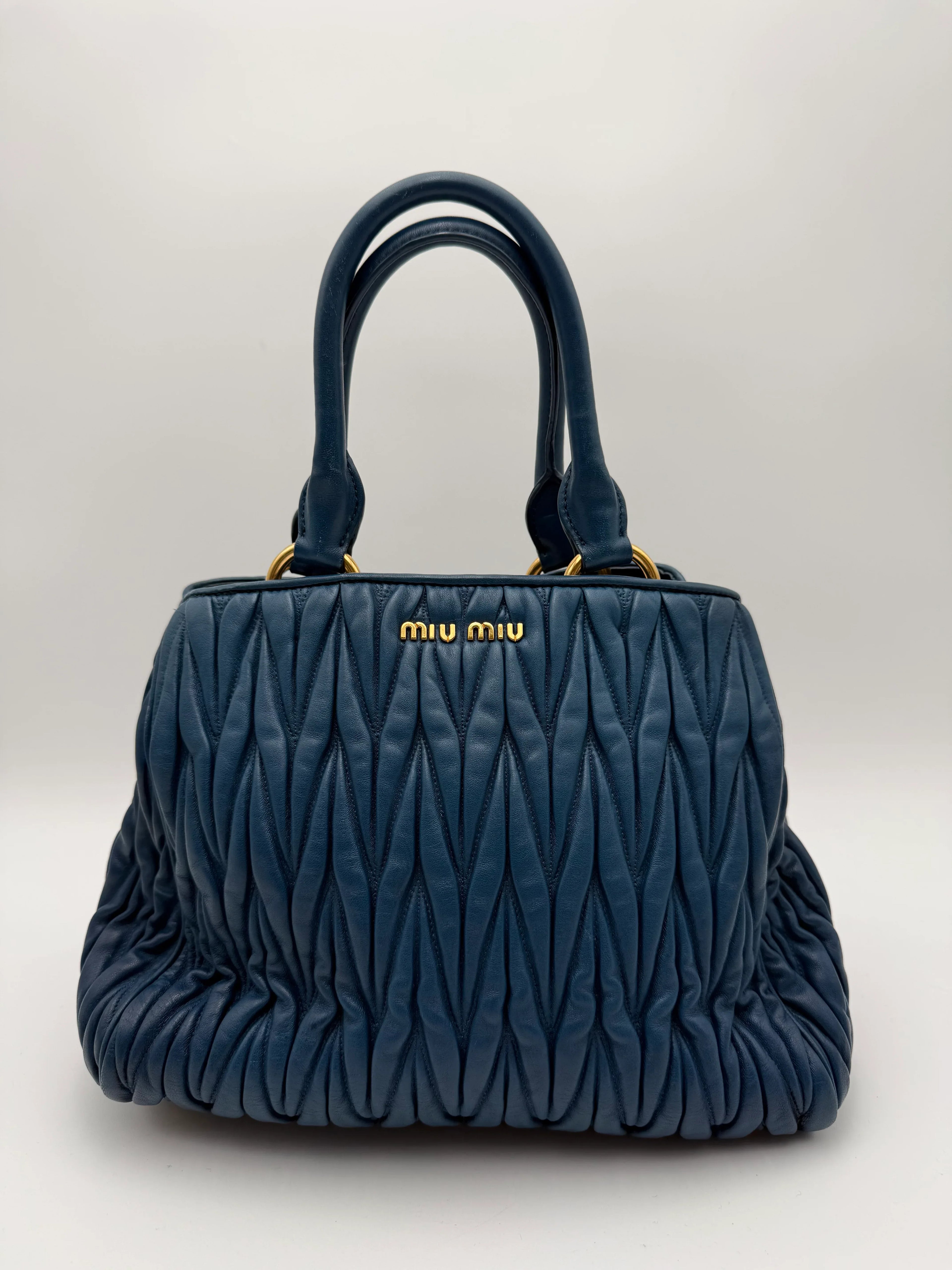 Miu Miu Borsa Tote in Pelle Matelassé Blu Cobalto - Mercatino di Ninni