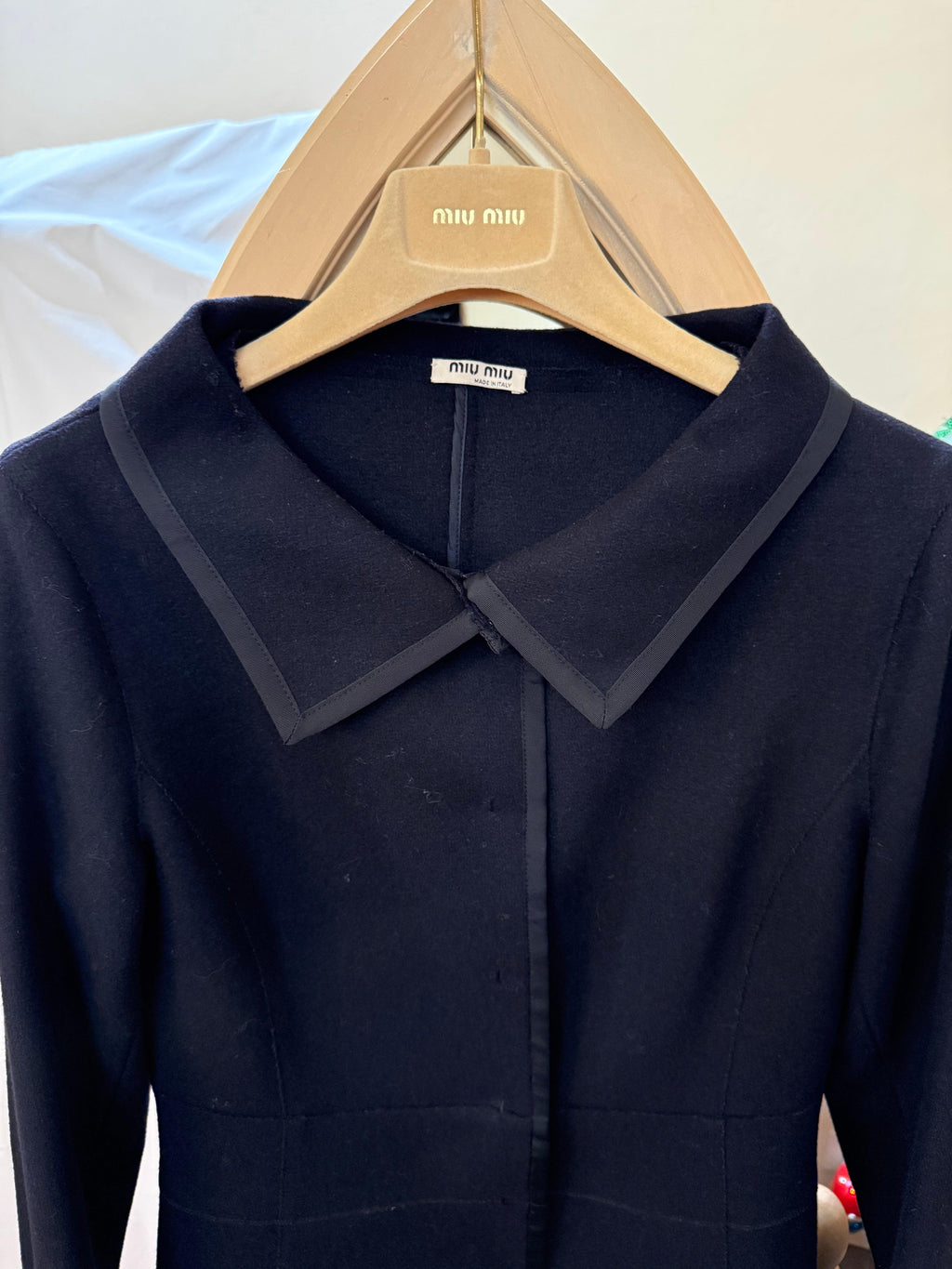 Miu Miu Cappotto Vintage Sfoderato in Panno di Lana Blu Navy - Mercatino di Ninni