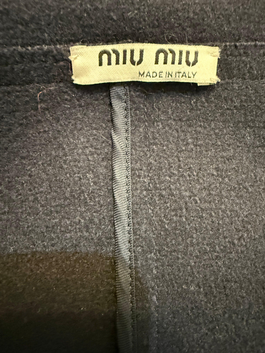 Miu Miu Cappotto Vintage Sfoderato in Panno di Lana Blu Navy - Mercatino di Ninni