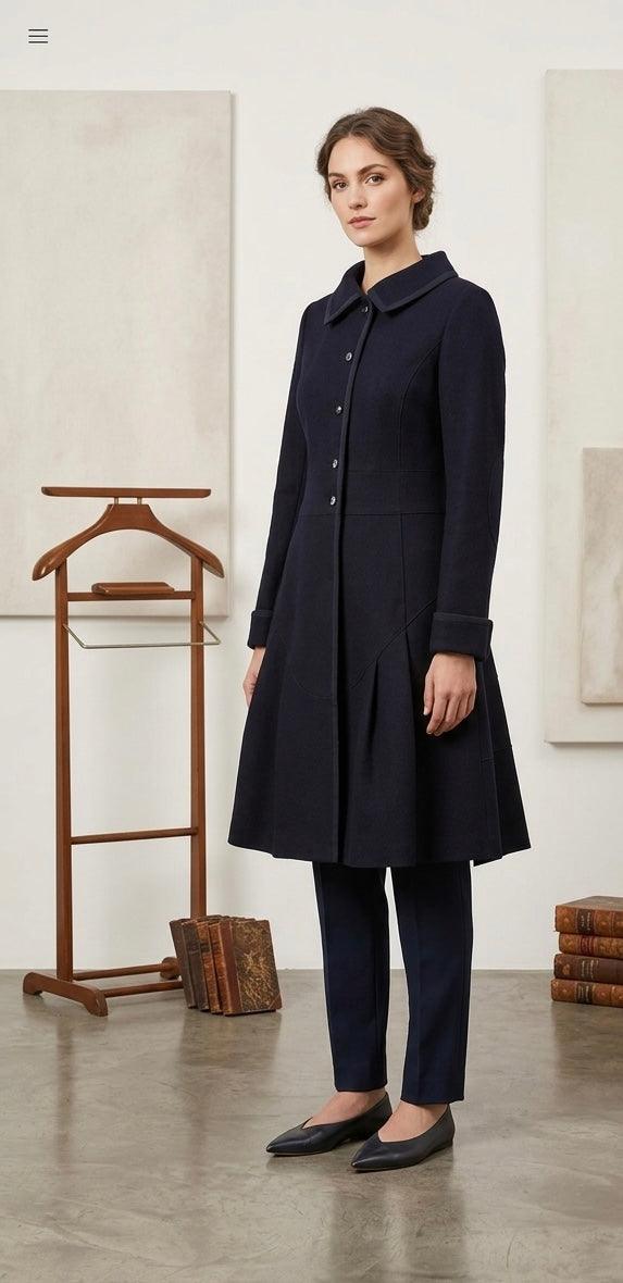 miu miu ダークネイビー　ウール　ロングコート　40サイズ Miu Miu Unlined Vintage Navy Blue Wool Cloth Coat