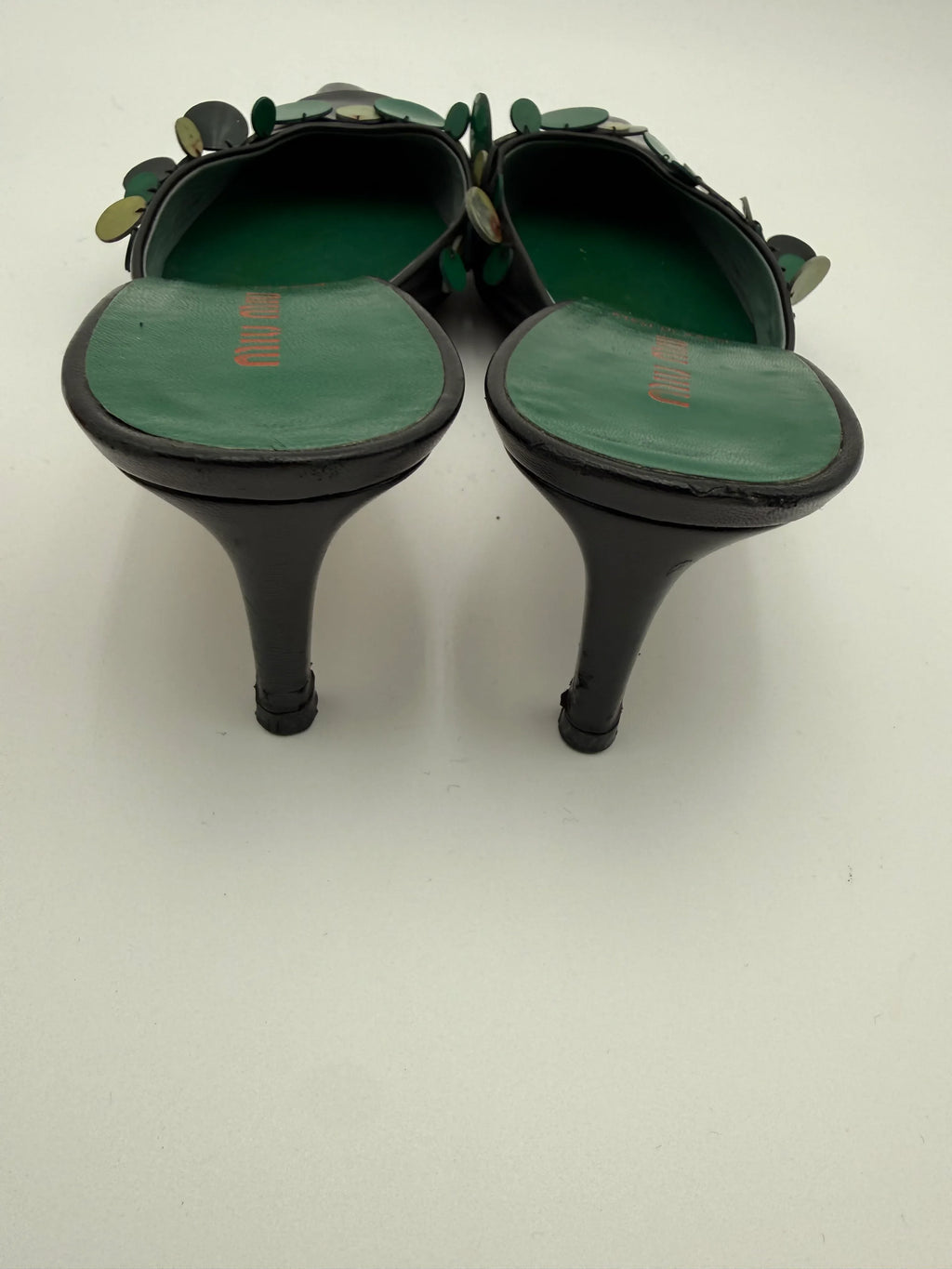 Miu Miu Mules Sabot Vintage con Paillettes Verdi - Mercatino di Ninni