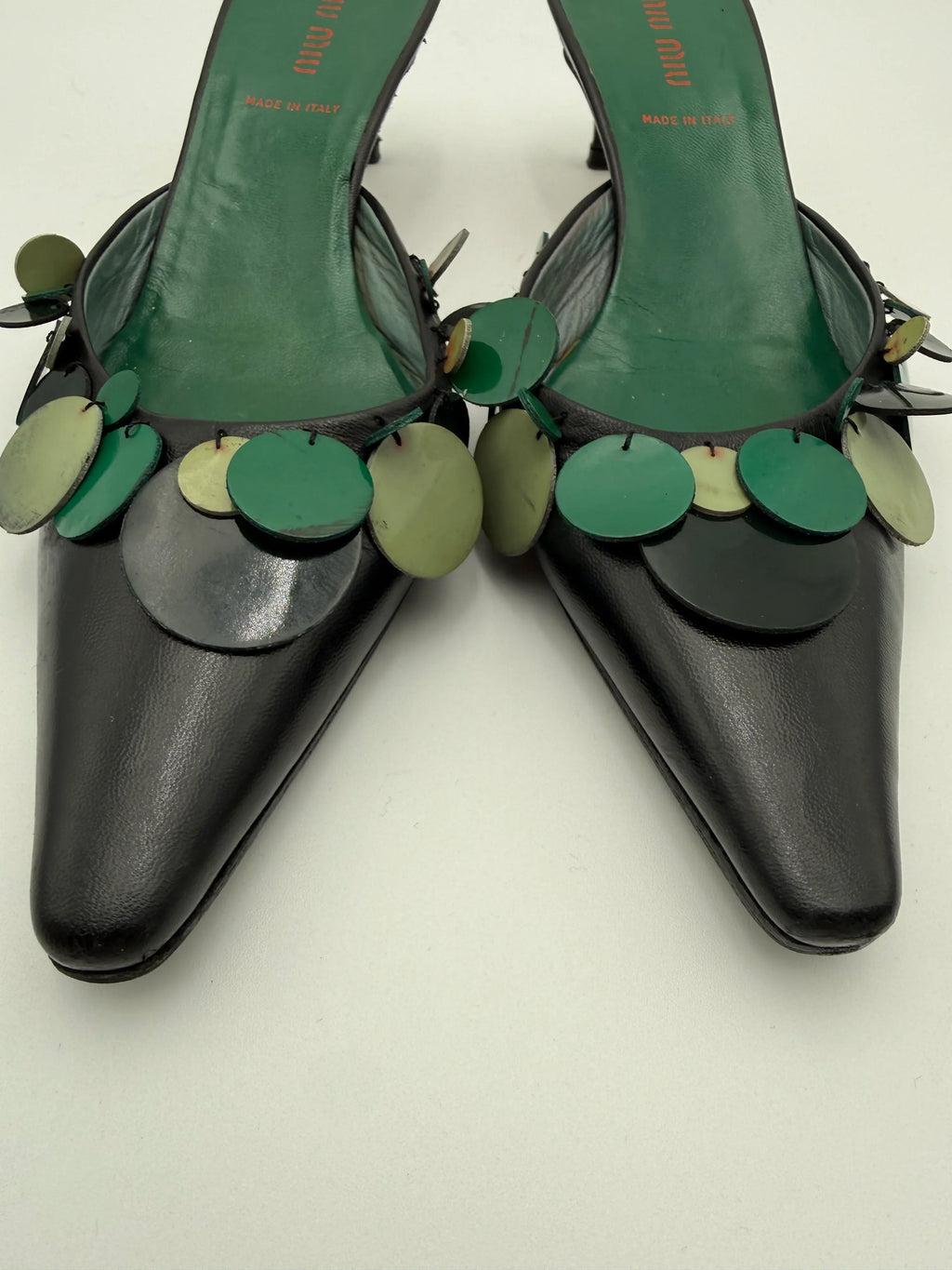 Miu Miu Mules Sabot Vintage con Paillettes Verdi - Mercatino di Ninni