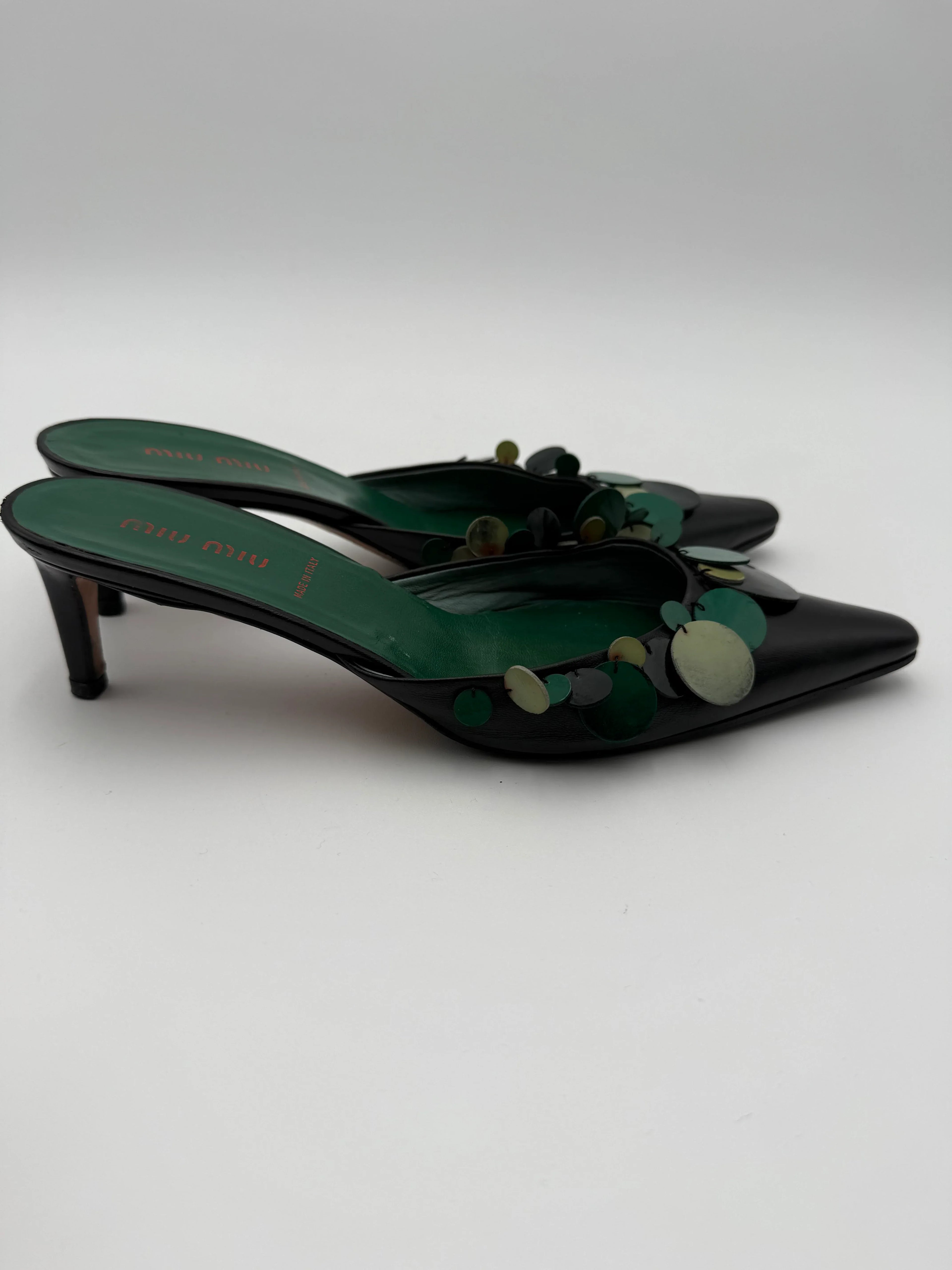 Miu Miu Mules Sabot Vintage con Paillettes Verdi - Mercatino di Ninni