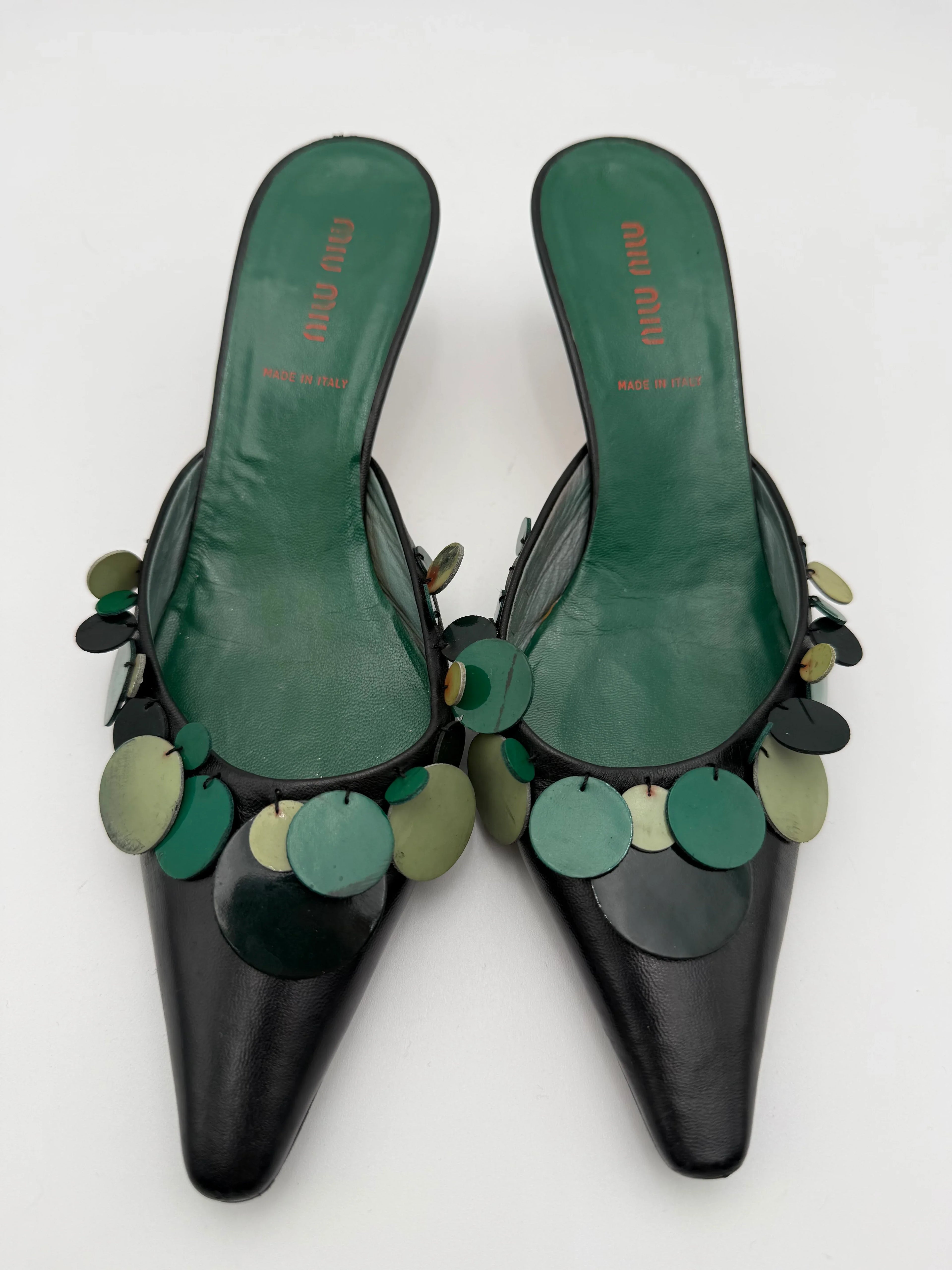 Miu Miu Mules Sabot Vintage con Paillettes Verdi - Mercatino di Ninni