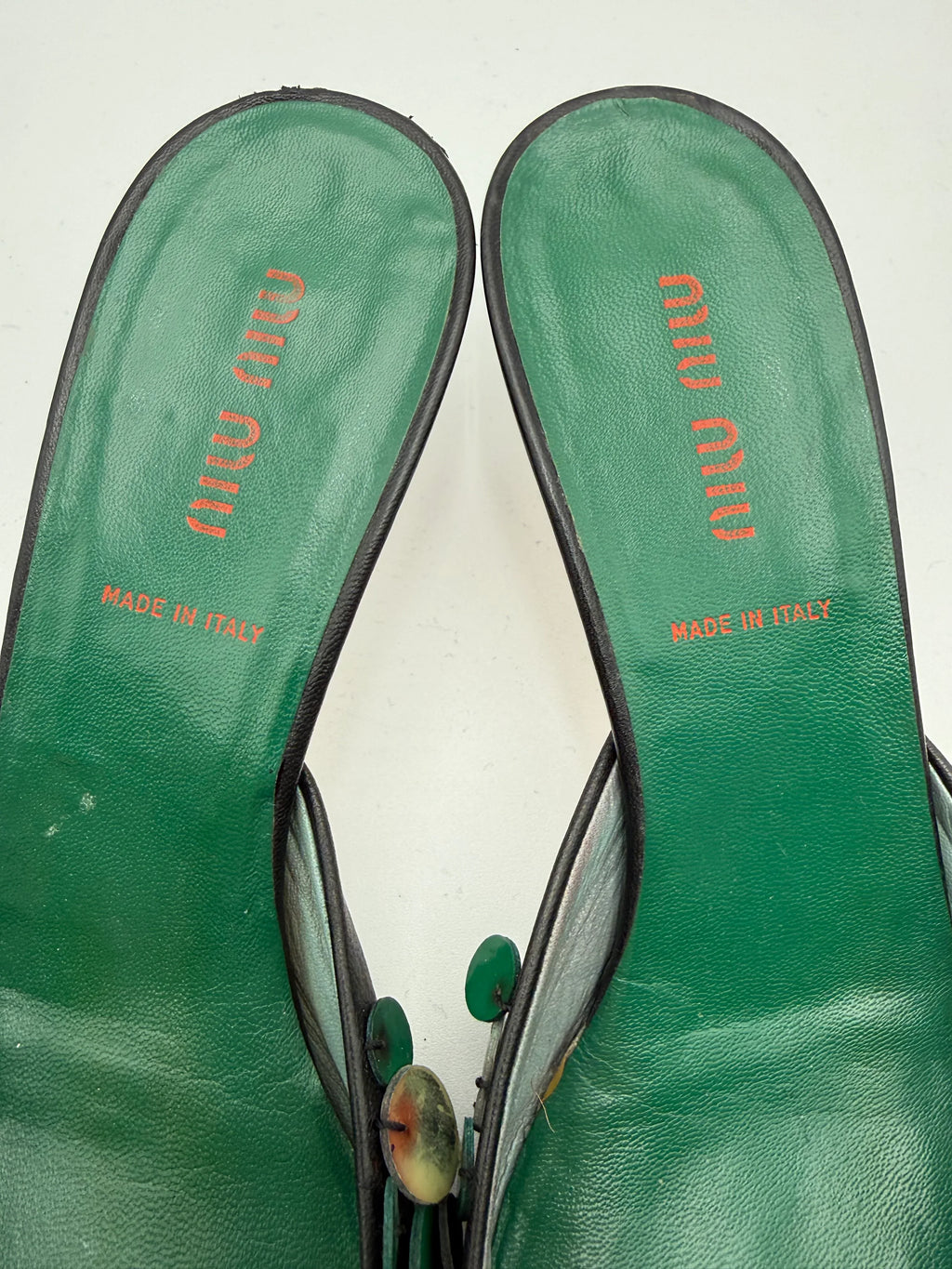 Miu Miu Mules Sabot Vintage con Paillettes Verdi - Mercatino di Ninni