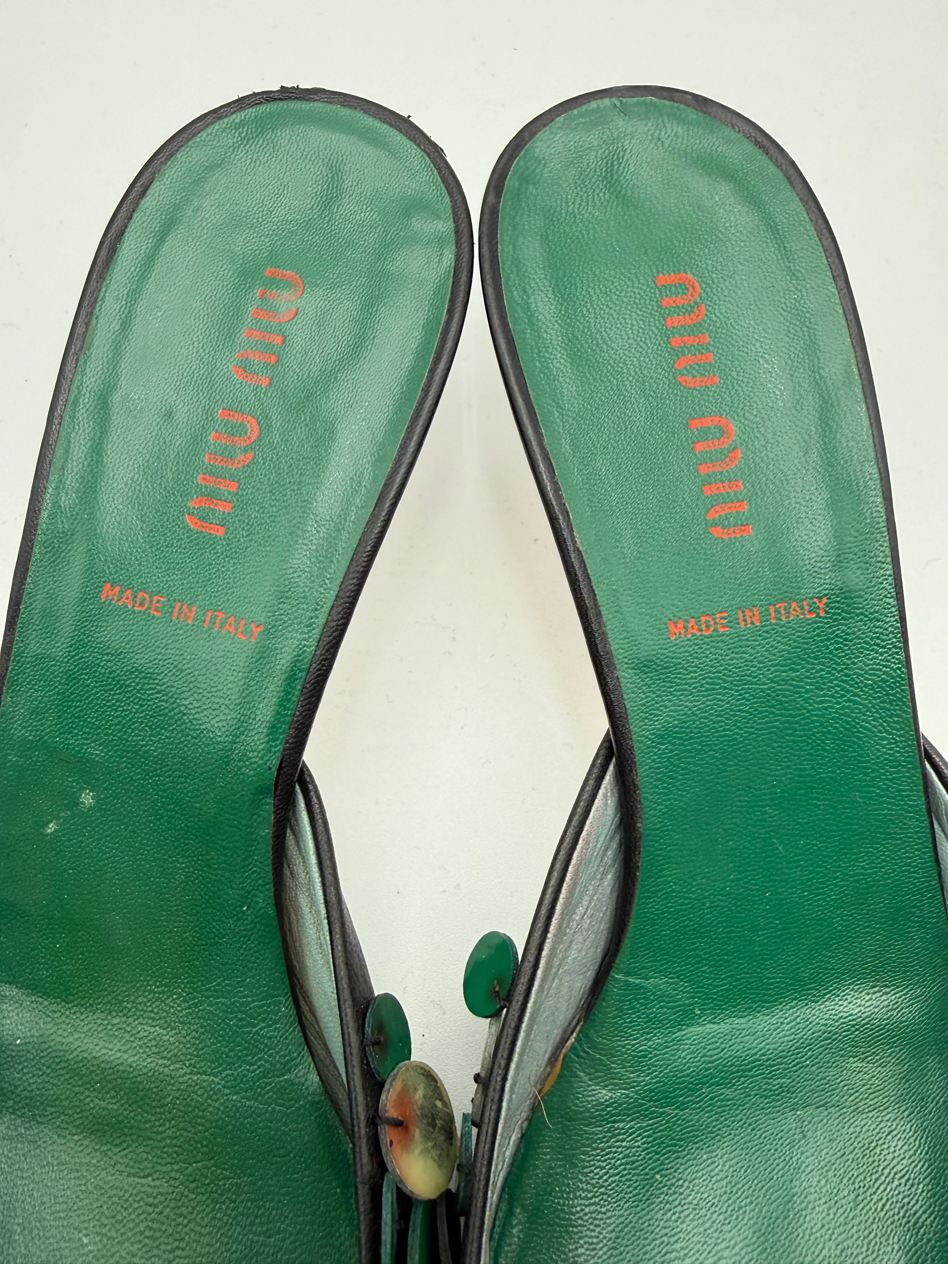Miu Miu Mules Sabot Vintage con Paillettes Verdi - Mercatino di Ninni