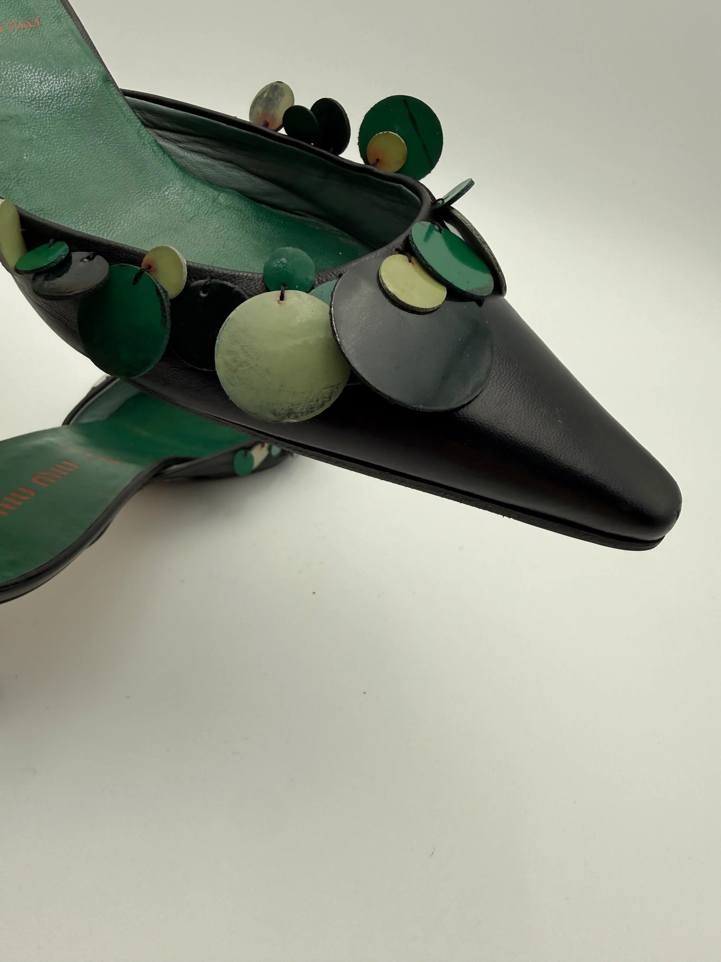 Miu Miu Mules Sabot Vintage con Paillettes Verdi - Mercatino di Ninni