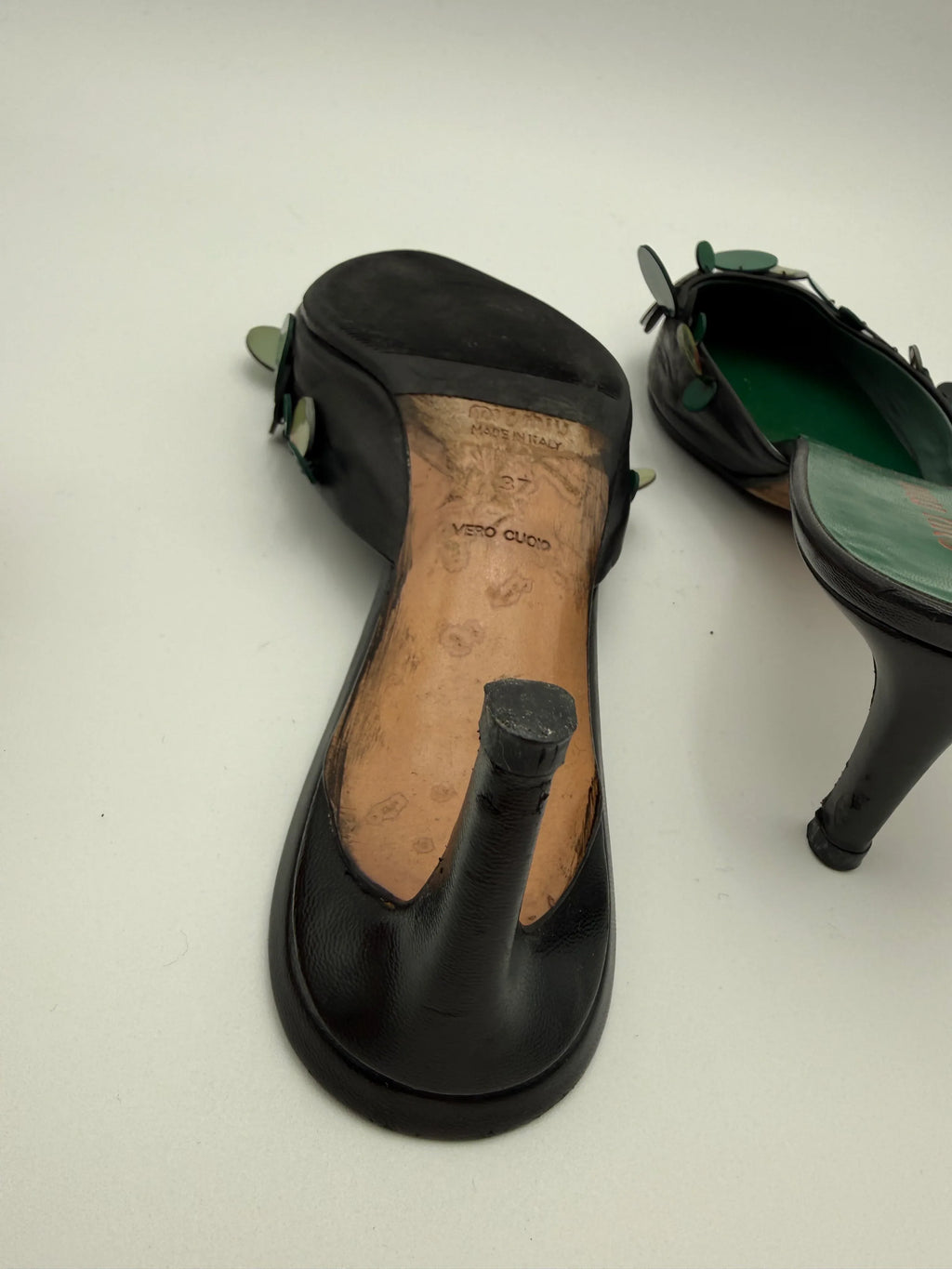 Miu Miu Mules Sabot Vintage con Paillettes Verdi - Mercatino di Ninni