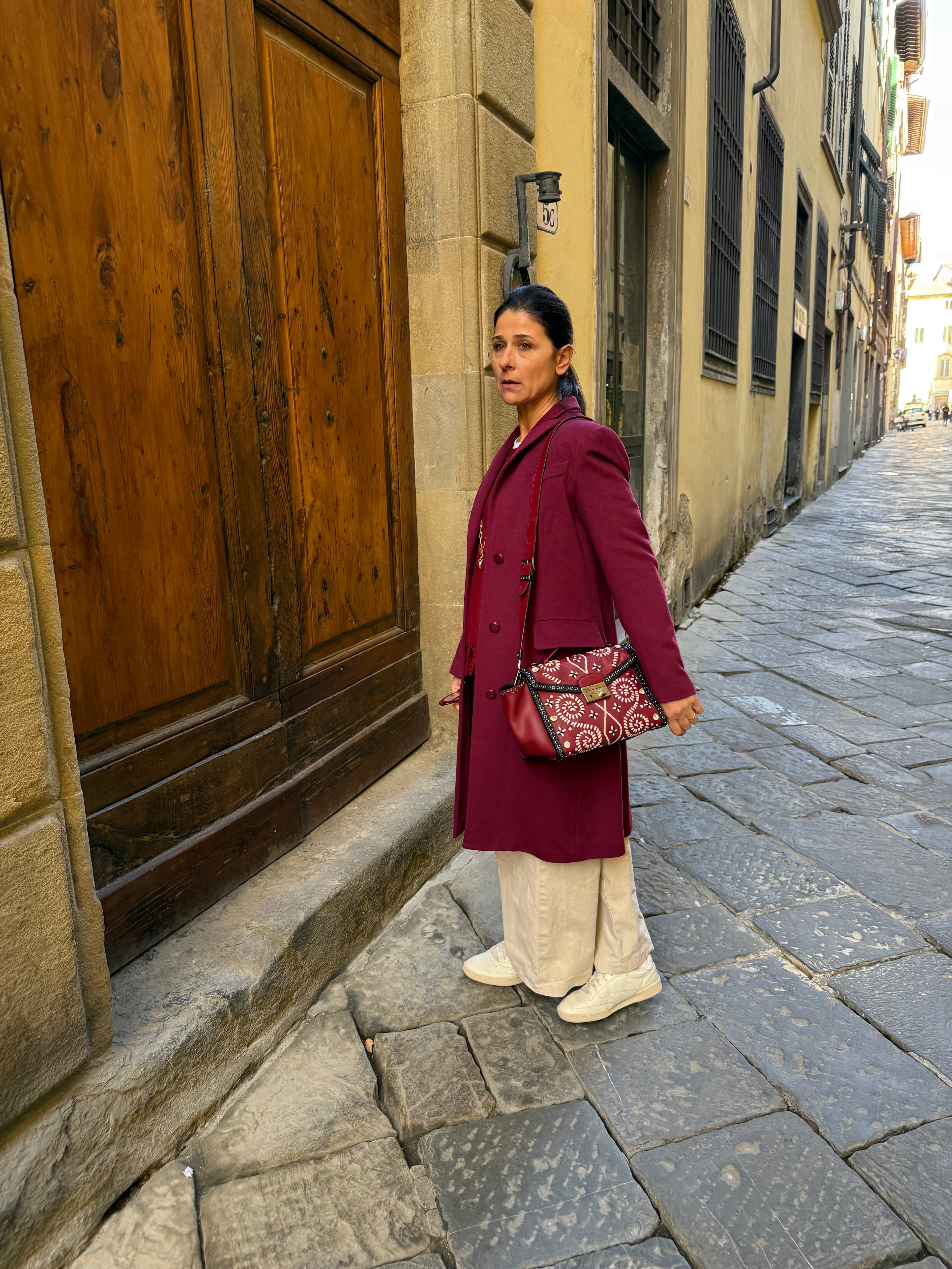 Prada Borsa in Pelle Saffiano con Decorazioni Bordeaux Prada