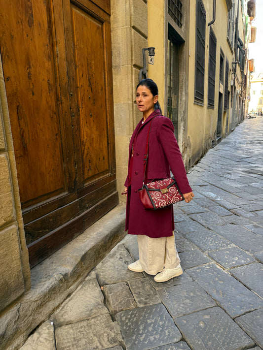 Prada Borsa in Pelle Saffiano con Decorazioni Bordeaux Prada