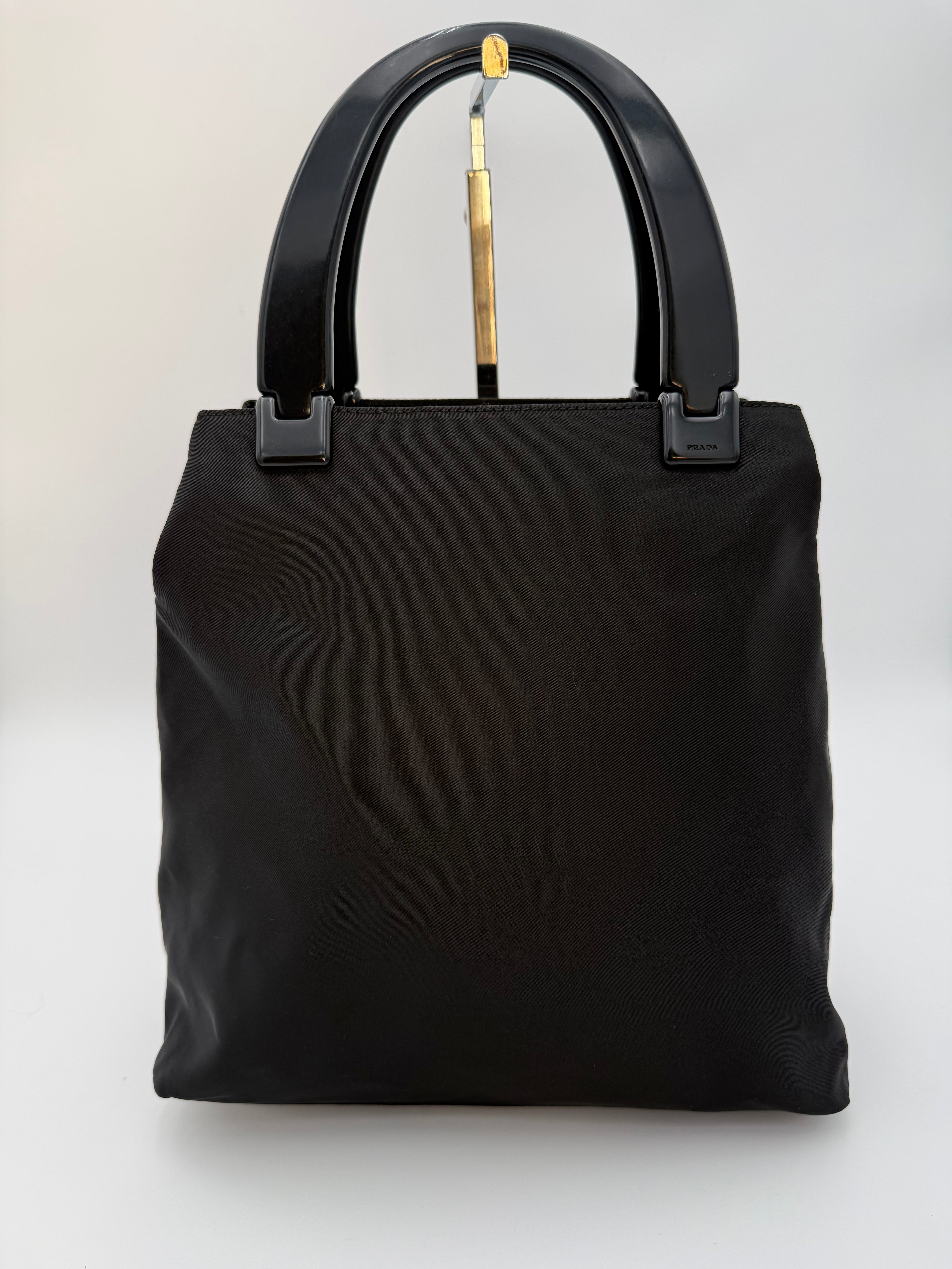 Prada Tote Borsa in Tela e Manici in Plexi Nera - Mercatino di Ninni