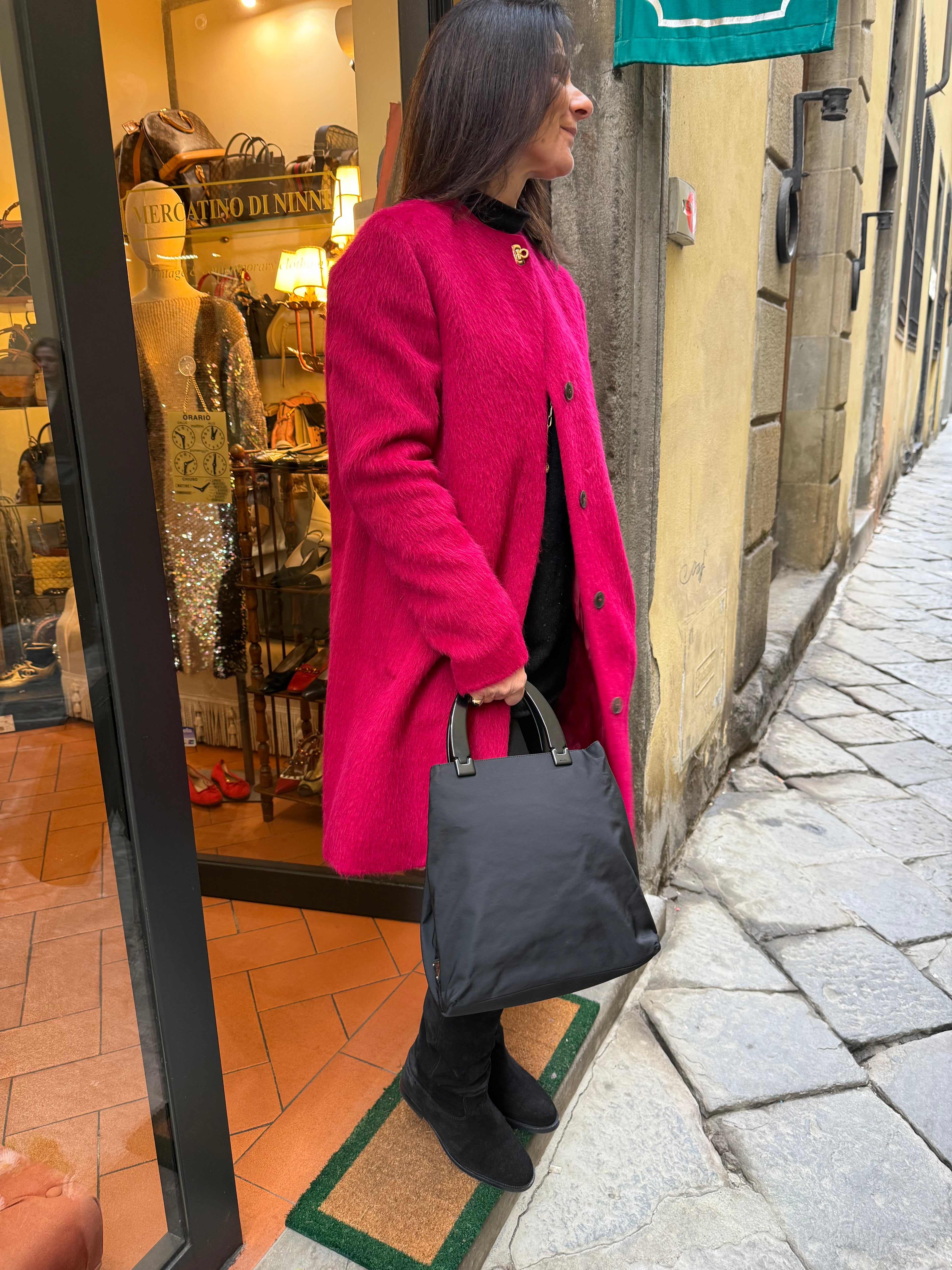 Prada Tote Borsa in Tela e Manici in Plexi Nera - Mercatino di Ninni
