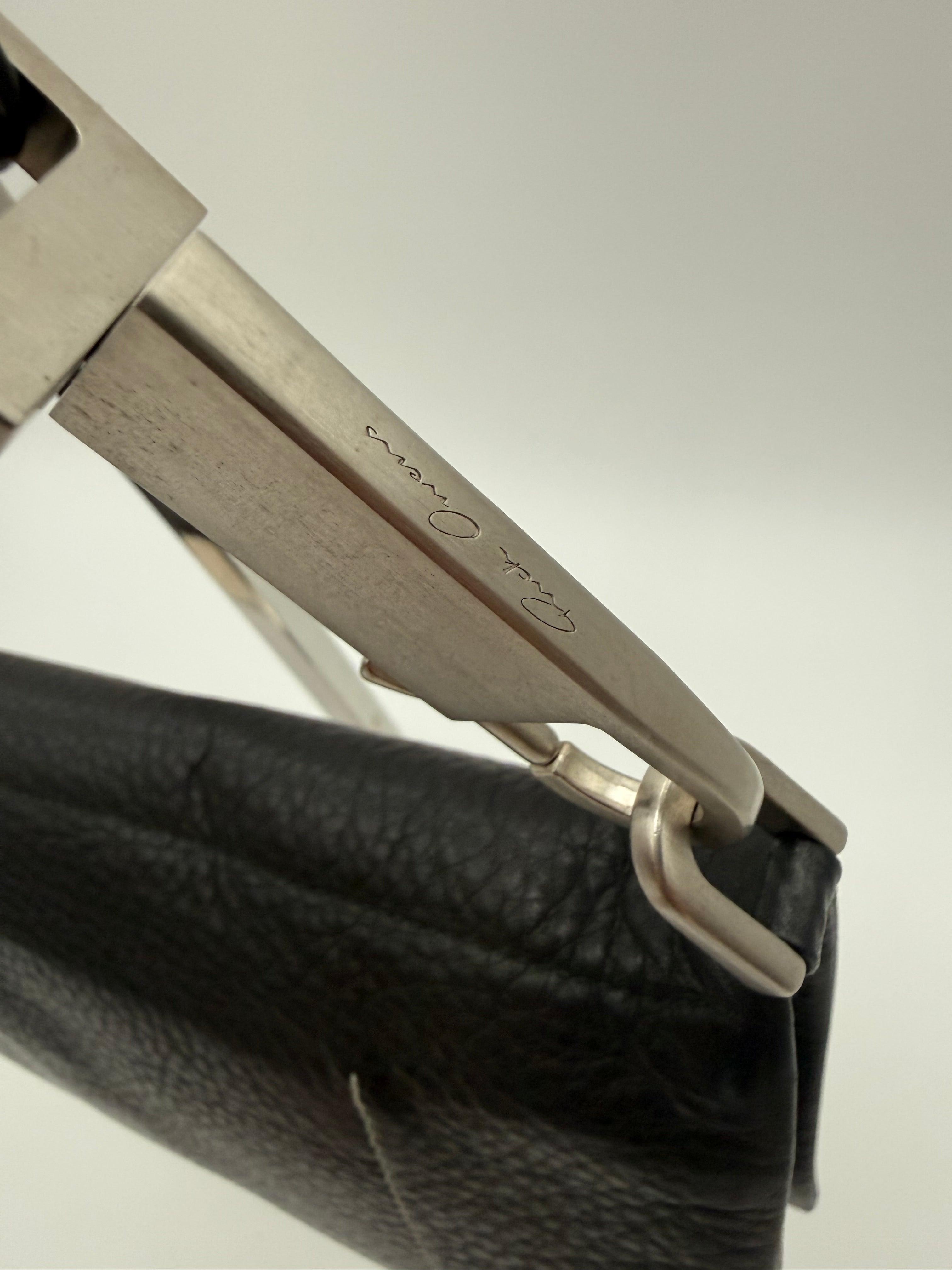 Rick Owens Black Grained Leather Mini Bag with Monumental Hardware Detail
