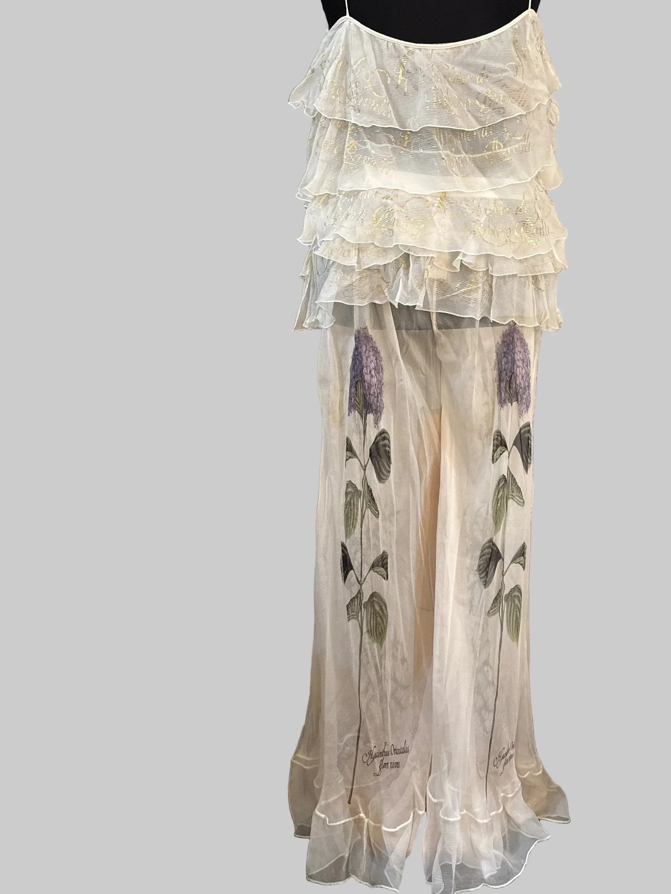 Roberto Cavalli Set Top e Gonna Vintage in Chiffon di Seta Bianco - Mercatino di Ninni