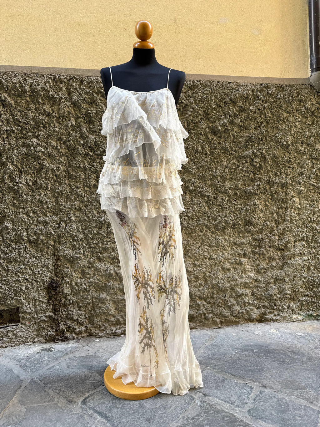 Roberto-Cavalli-Set-Top-e-Gonna-Vintage-in-Chiffon-di-Seta-Bianco-Mercatino-di-Ninni-71336287830365 - Mercatino di Ninni