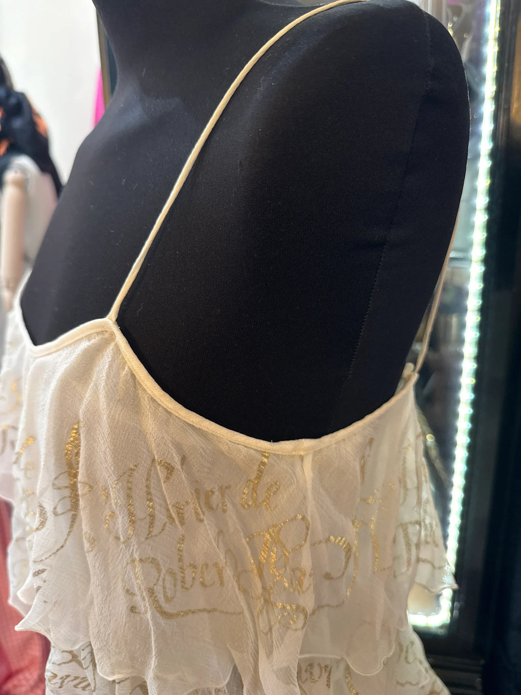 Roberto Cavalli Set Top e Gonna Vintage in Chiffon di Seta Bianco - Mercatino di Ninni