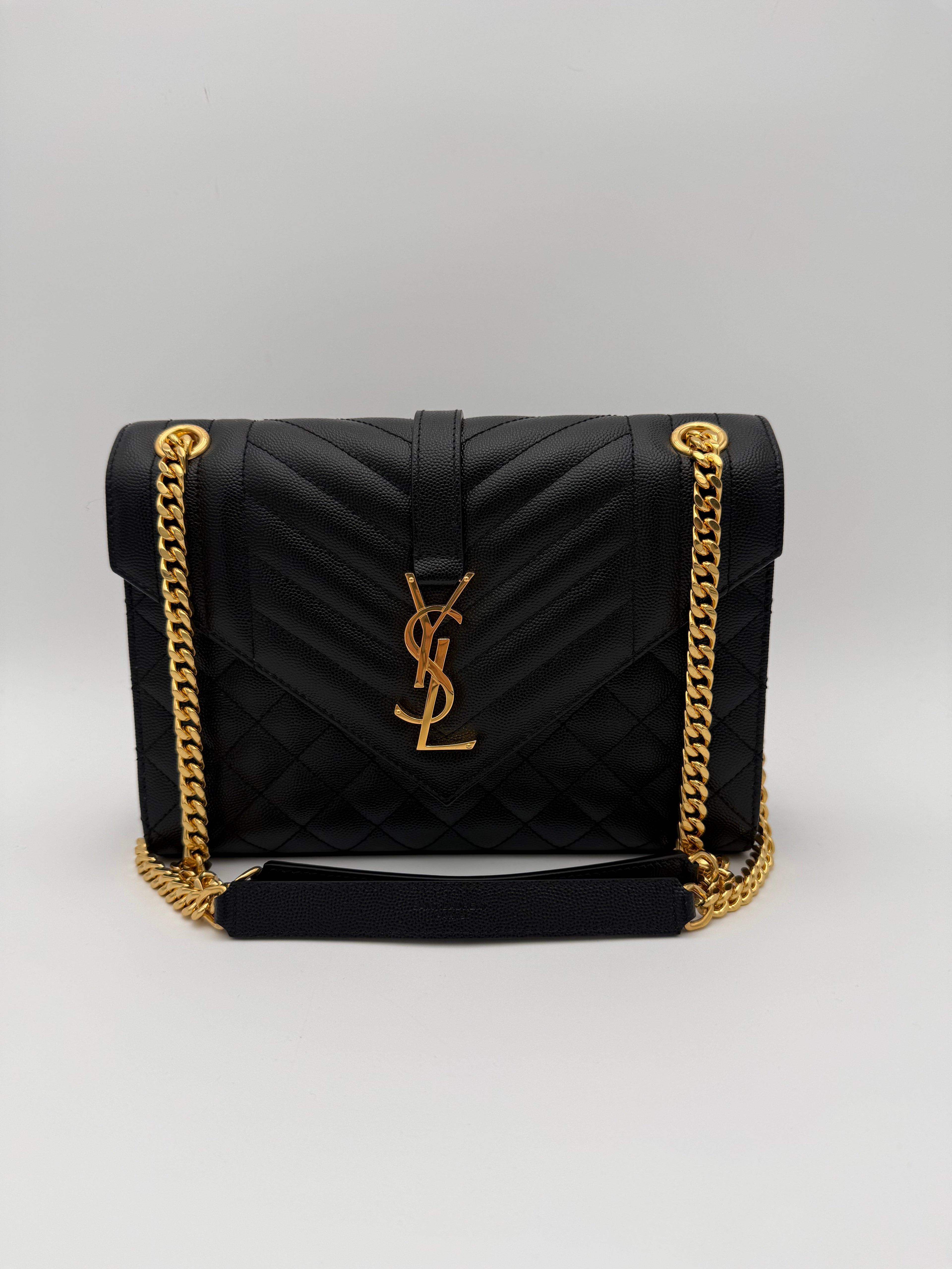Saint Laurent Borsa Envelope Media a Tracolla in Pelle Nera - Mercatino di Ninni