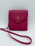 Saint Laurent Borsa a Tracolla Monogram Matelassé in Pelle Fucsia