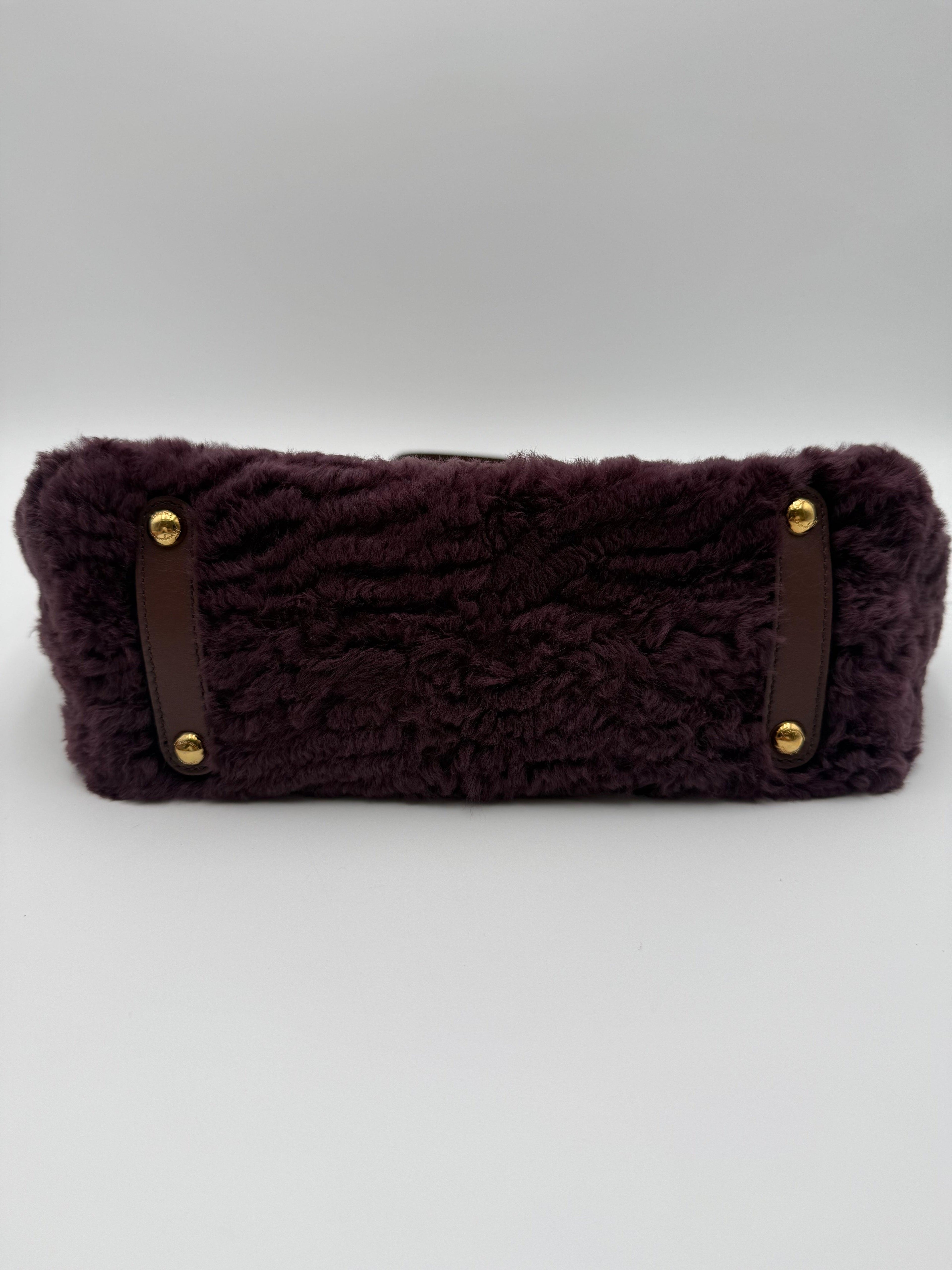 Salvatore Ferragamo Borsa Tote in Shearling Bordeaux Viola Prugna - Mercatino di Ninni