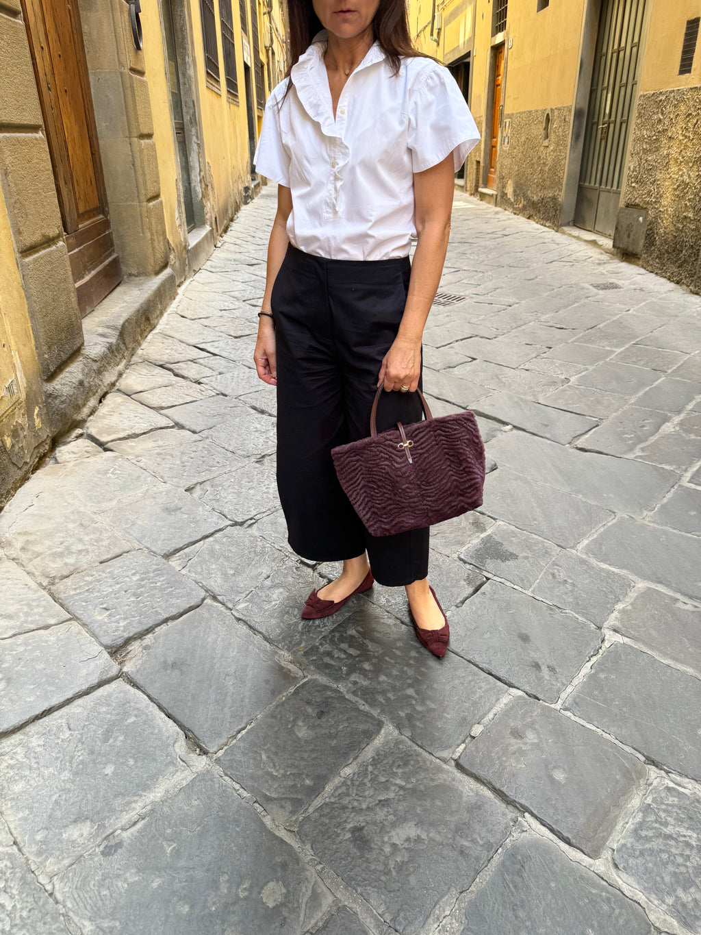 Salvatore Ferragamo Borsa Tote in Shearling Bordeaux Viola Prugna - Mercatino di Ninni
