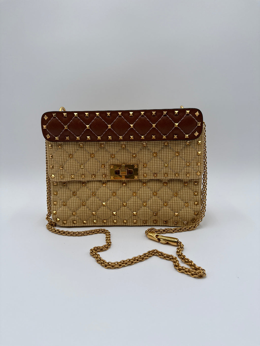 Valentino Garavani Rockstud Spike Borsa in Raffia e Pelle Valentino Garavani