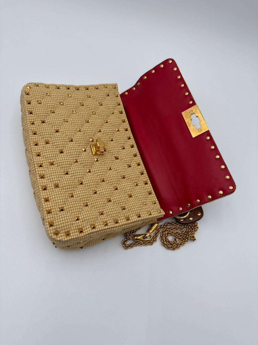 Valentino Garavani Rockstud Spike Borsa in Raffia e Pelle Valentino Garavani