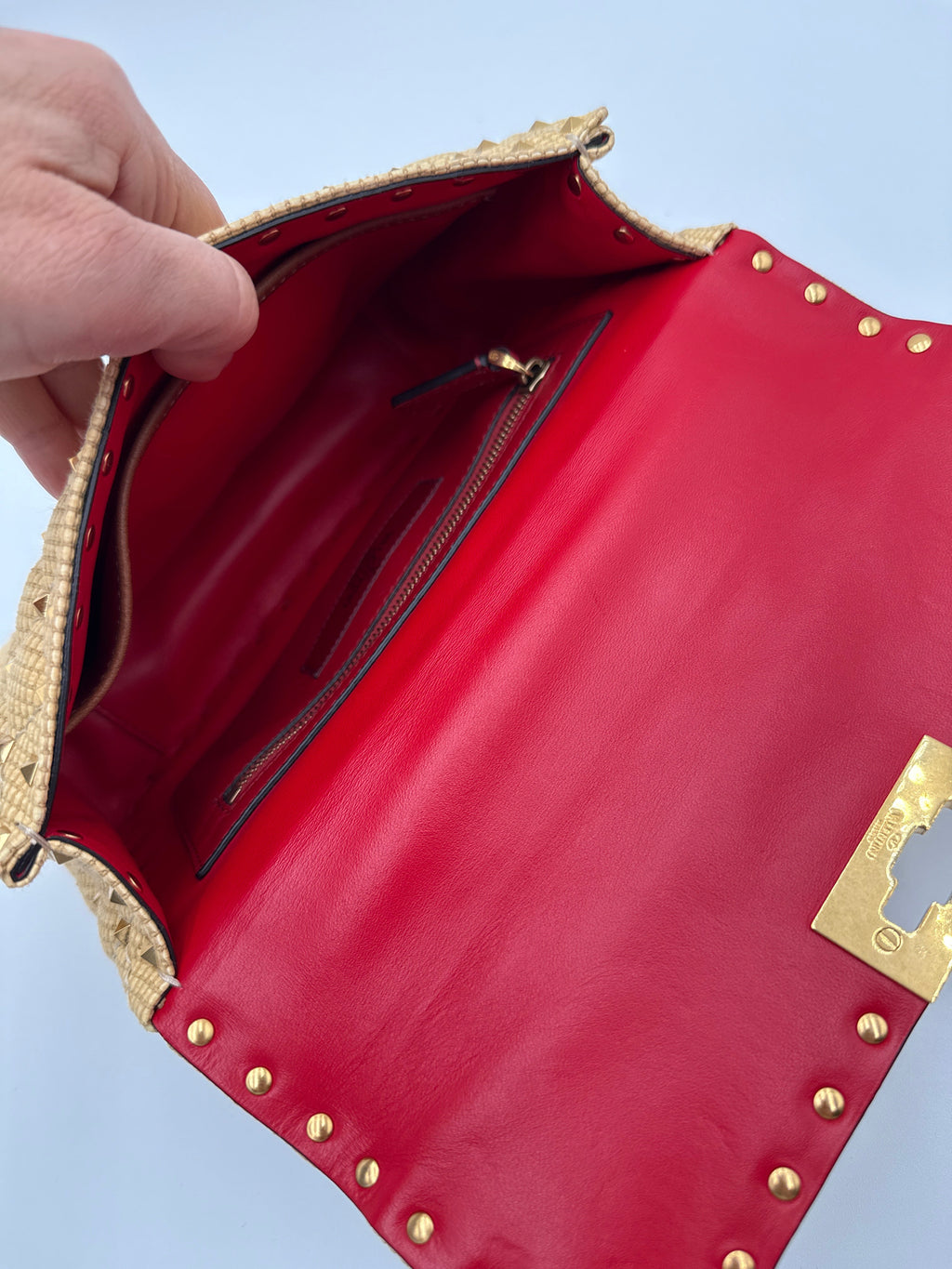 Valentino Garavani Rockstud Spike Borsa in Raffia e Pelle Valentino Garavani